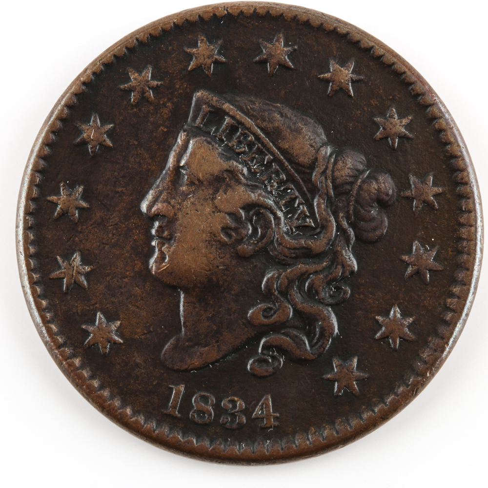 1834 Small 8 Large Stars Coronet Head Cent