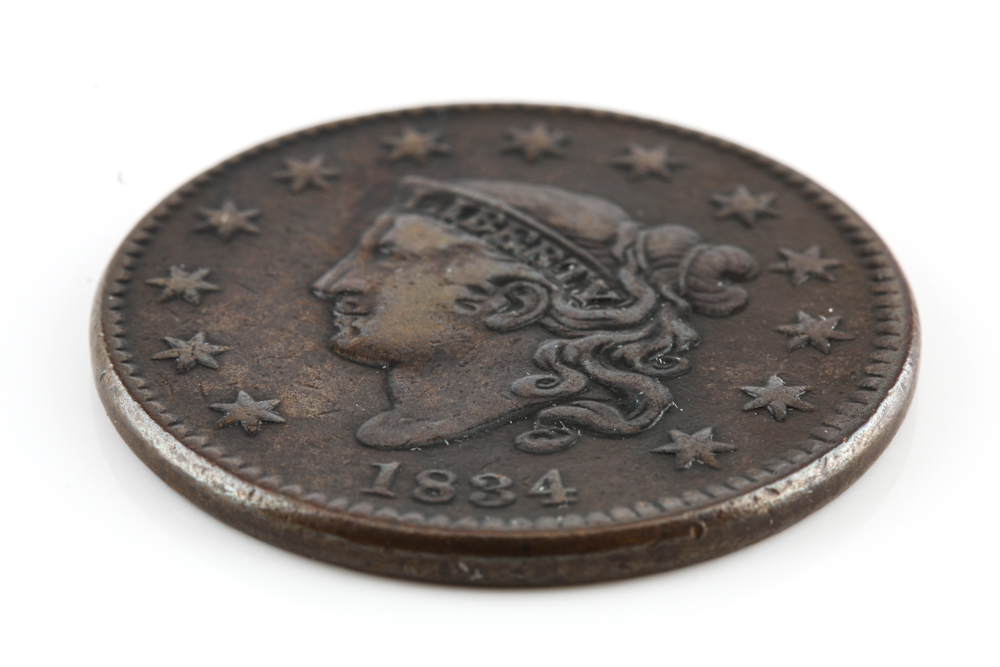 1834 Small 8 Large Stars Coronet Head Cent