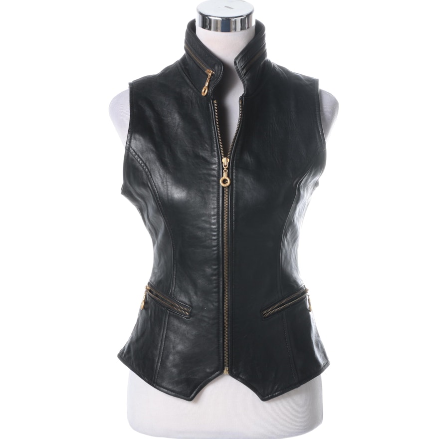 Women's Black Leather Vest by Rem Garson