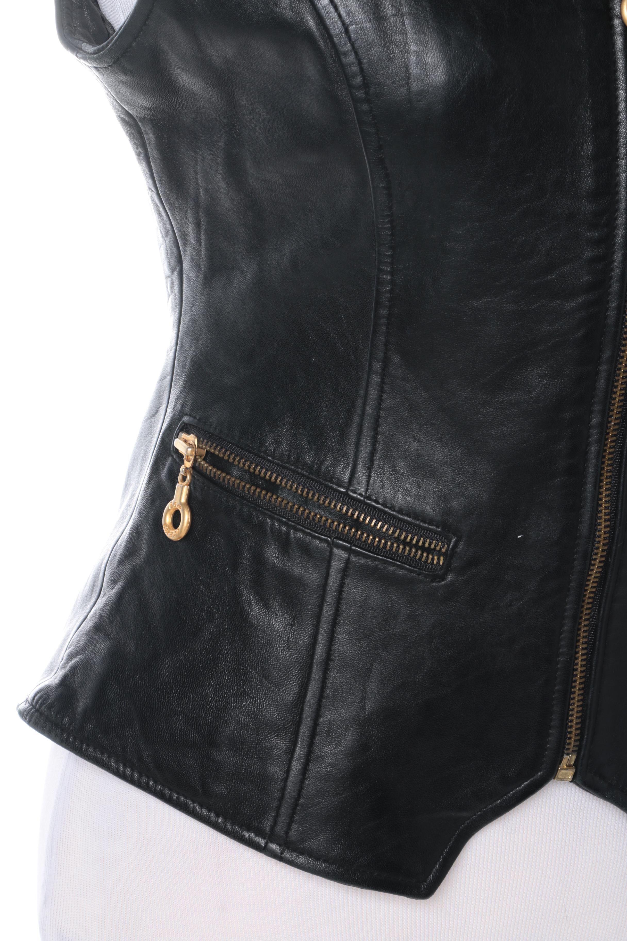 Women's Black Leather Vest by Rem Garson