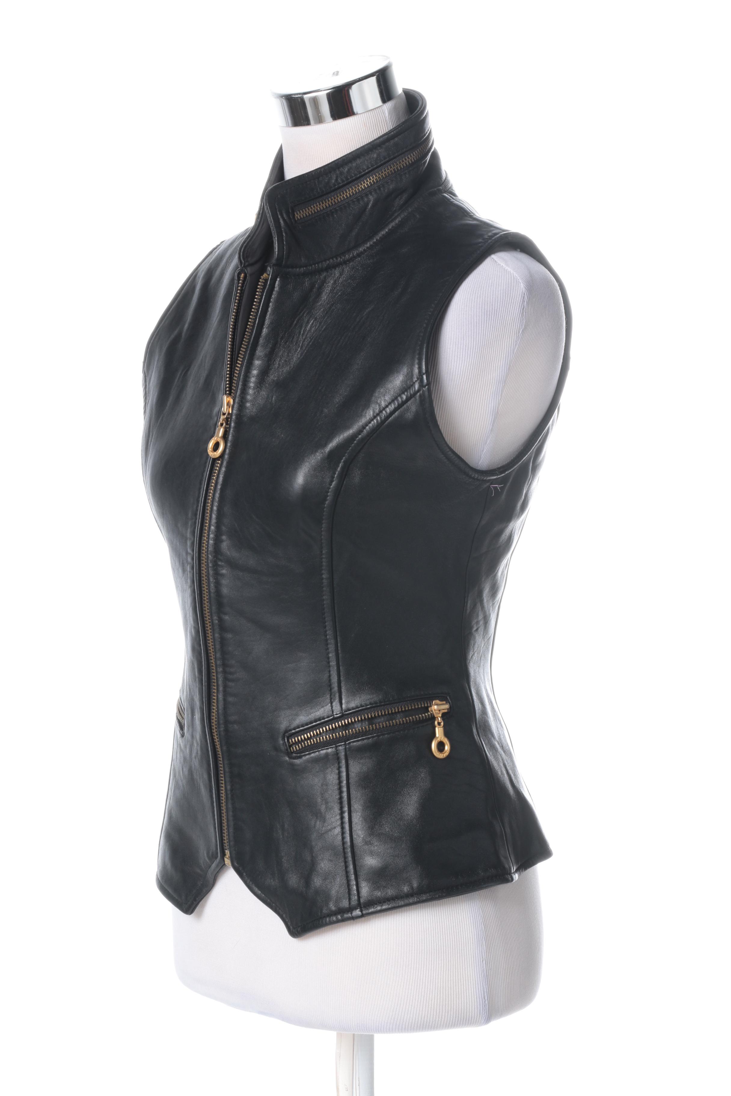 Women's Black Leather Vest by Rem Garson