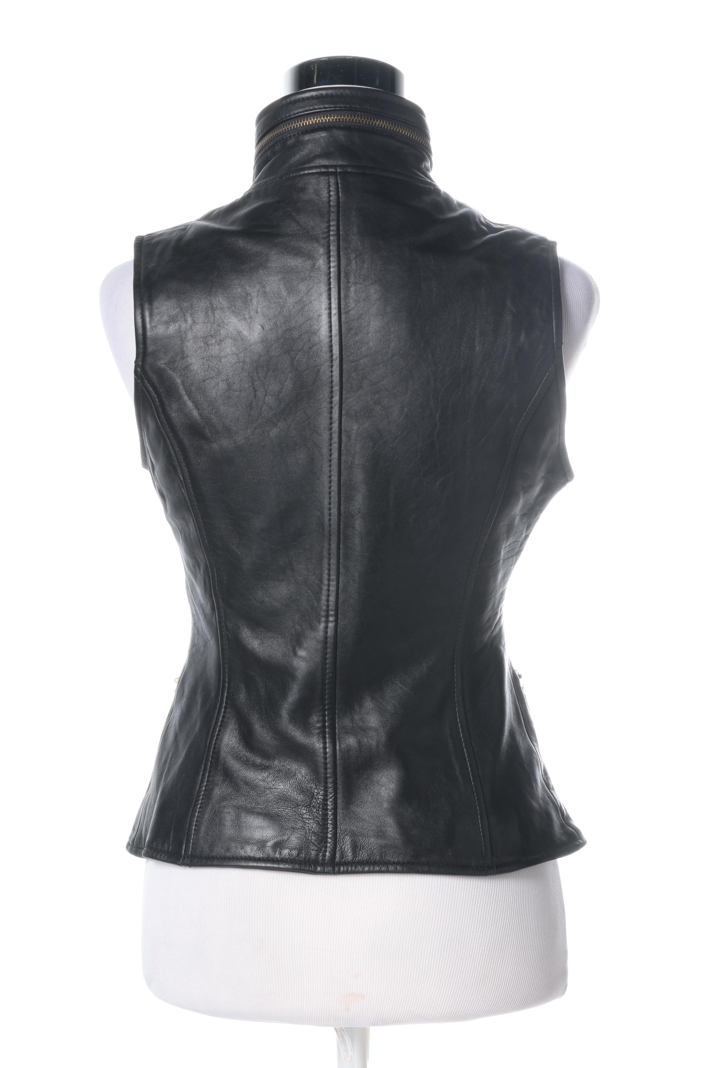 Women's Black Leather Vest by Rem Garson