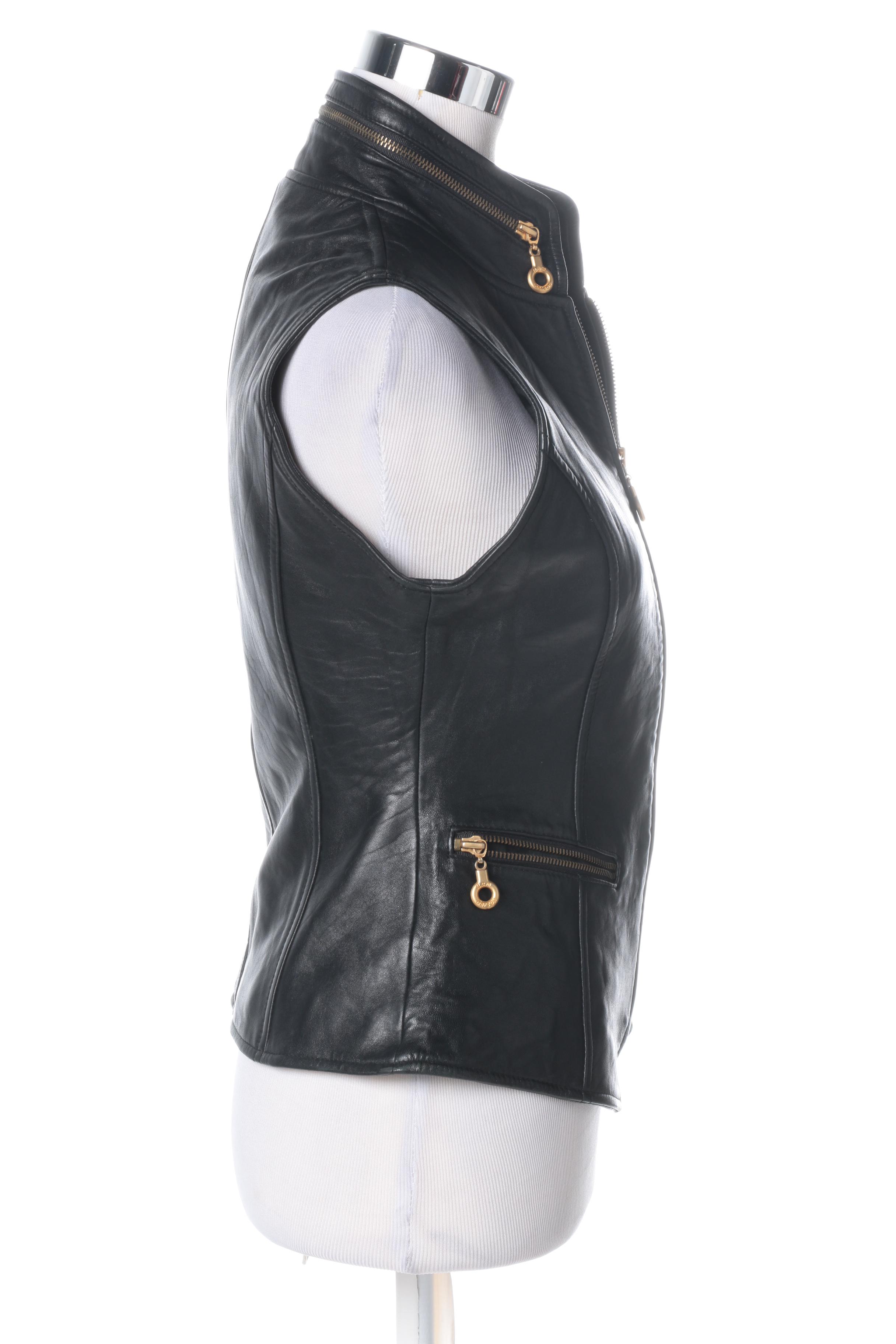 Women's Black Leather Vest by Rem Garson