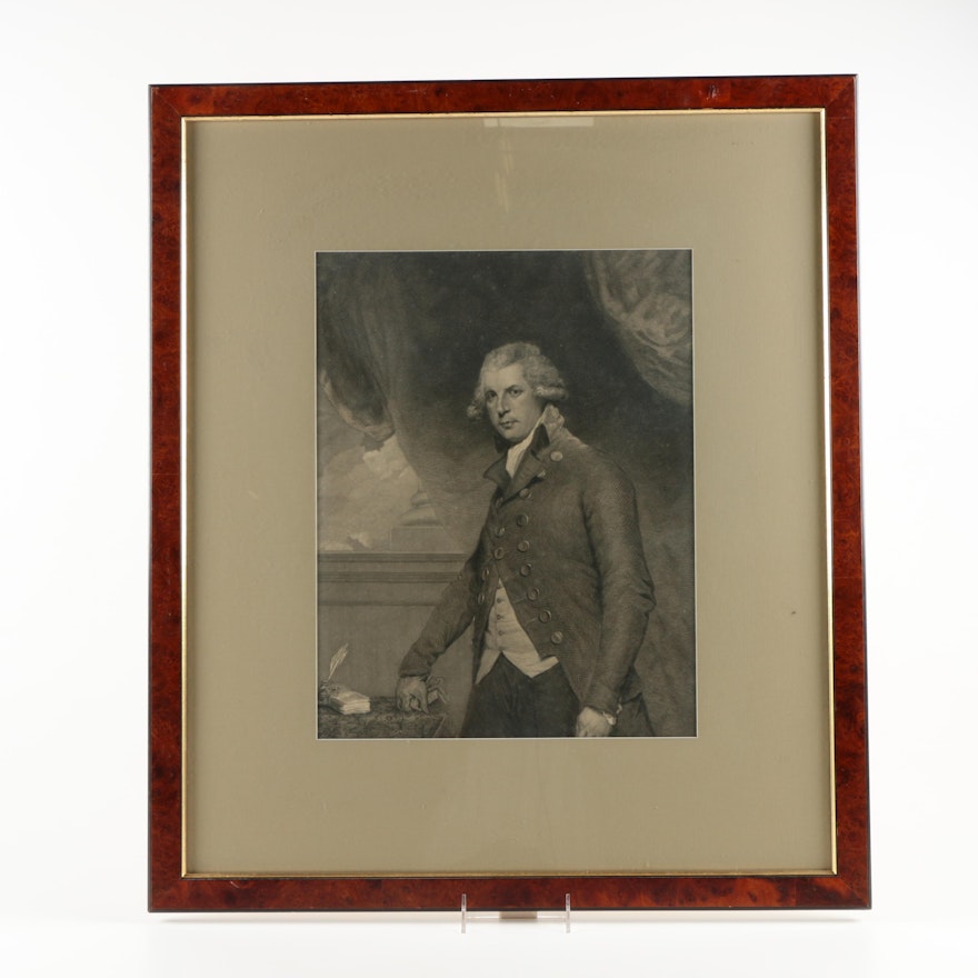 J. Hall Engraving after Sir Joshua Reynolds "Richard Brinsley Sheridan Esq."