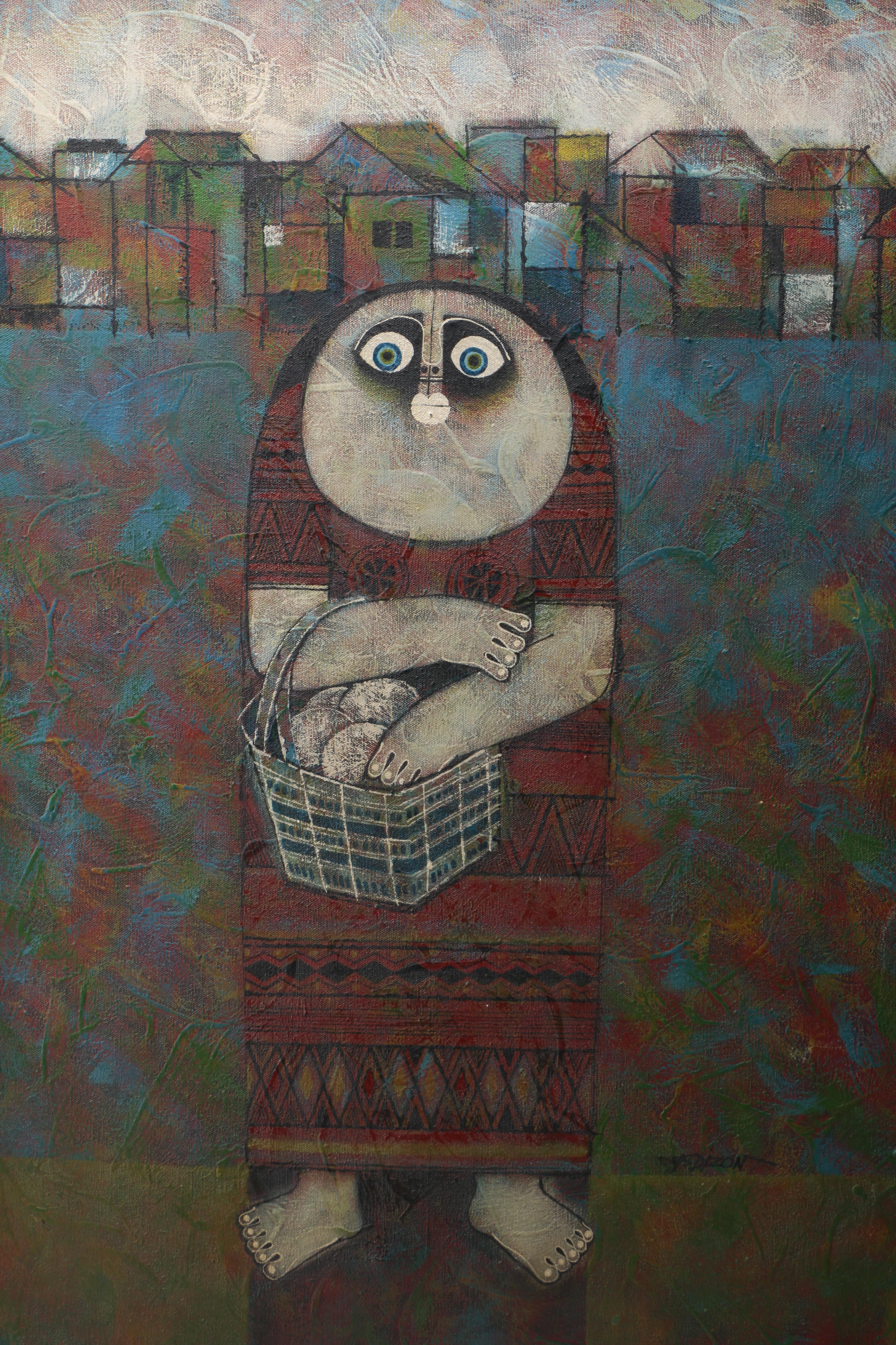 B. Dizon Oil Painting of Abstract Figure Carrying Basket