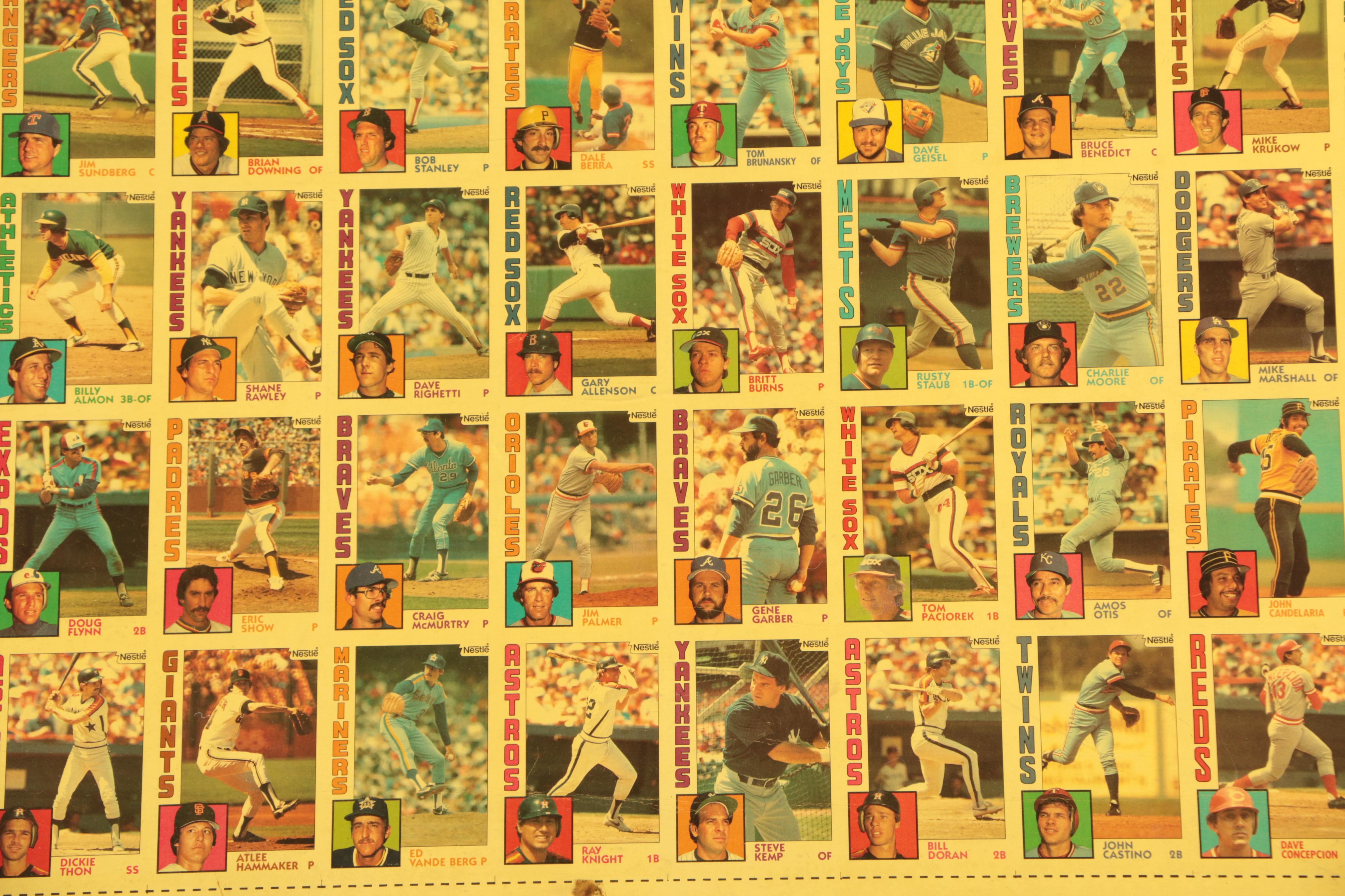 Uncut Sheet of Topps Baseball Cards from the 1984 Set