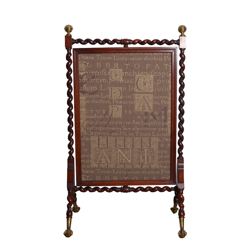 Upholstered Screen With Mahogany Frame