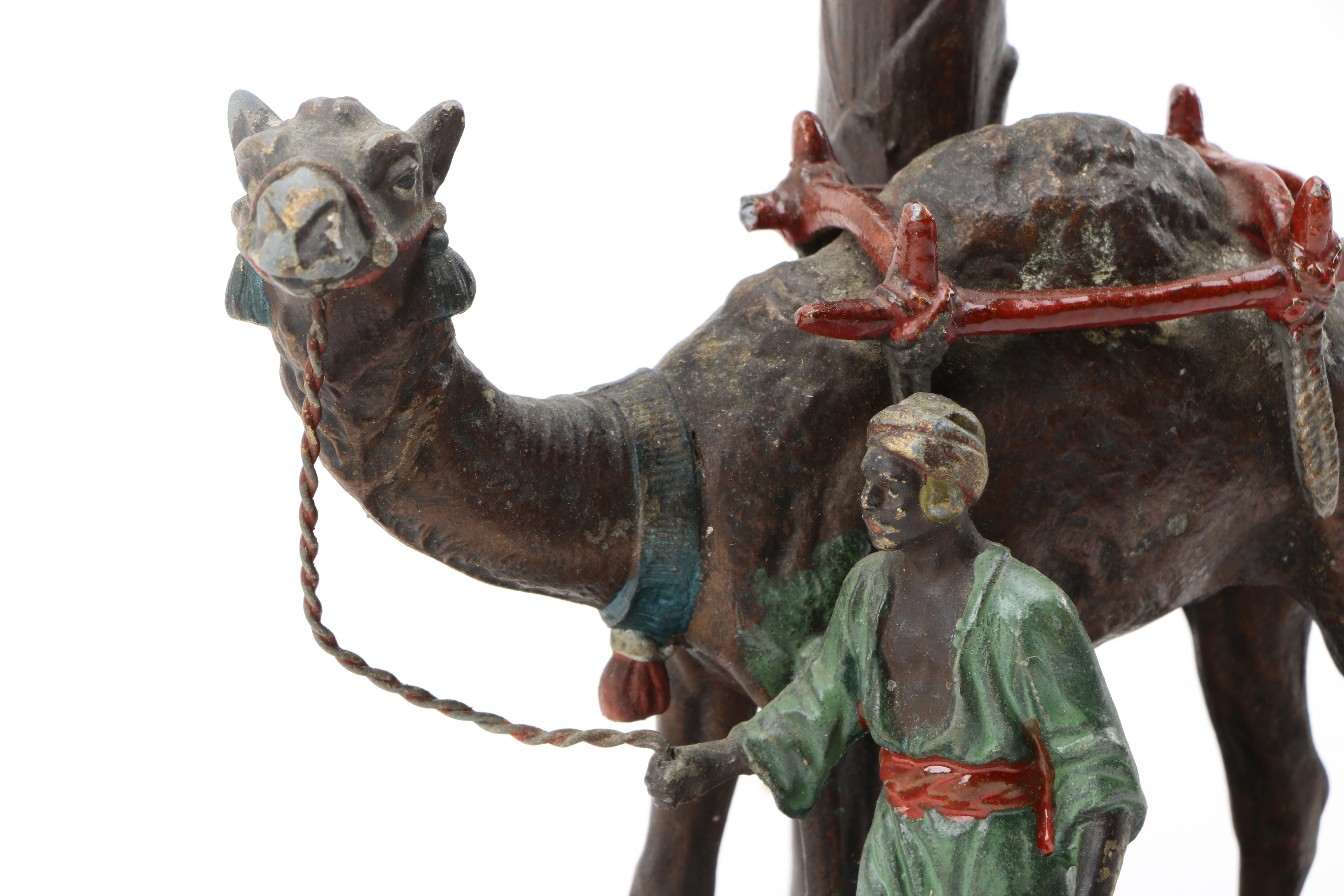Austrian Cold-Painted Metal Sculptural Lamp of Camel and Traveler