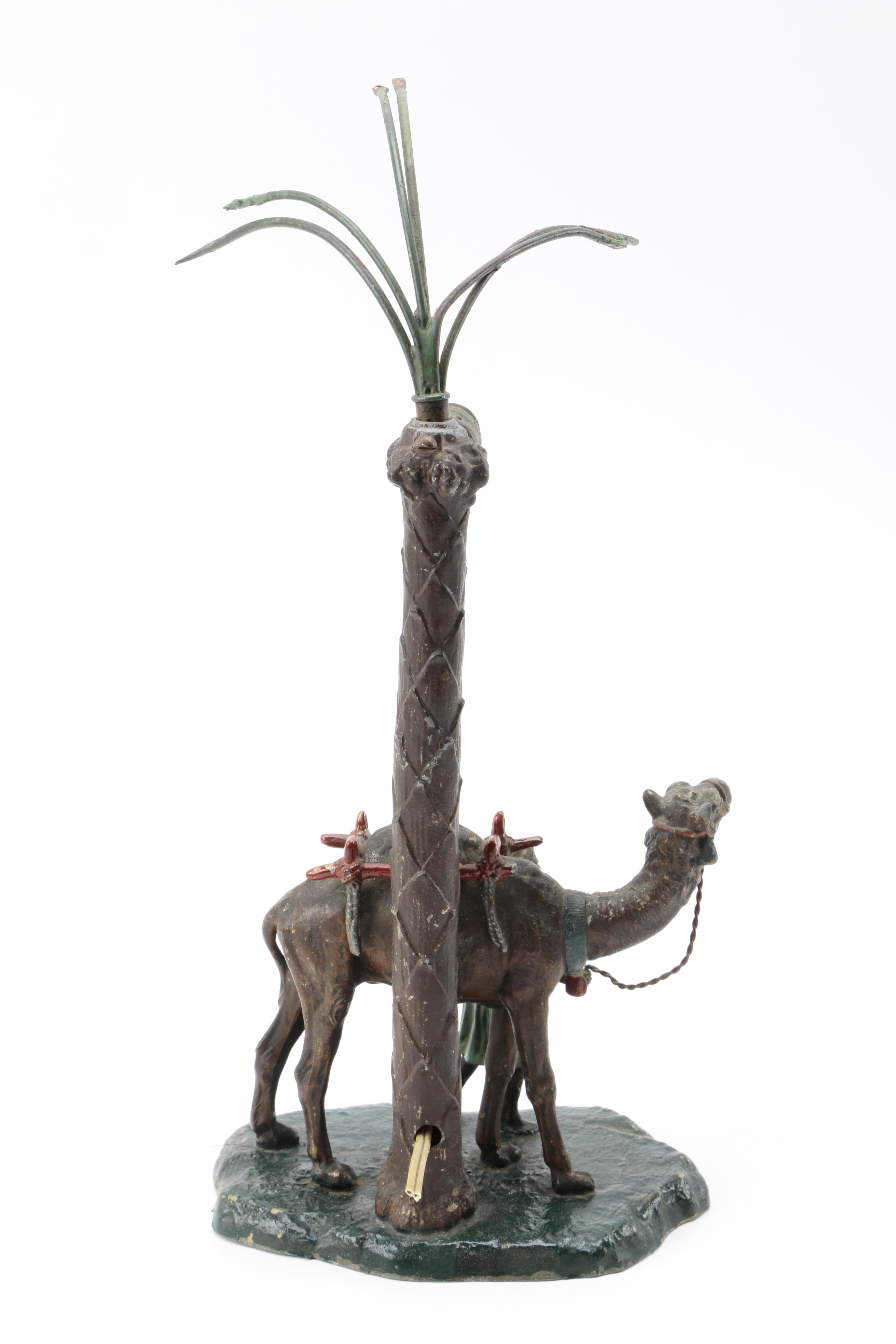 Austrian Cold-Painted Metal Sculptural Lamp of Camel and Traveler