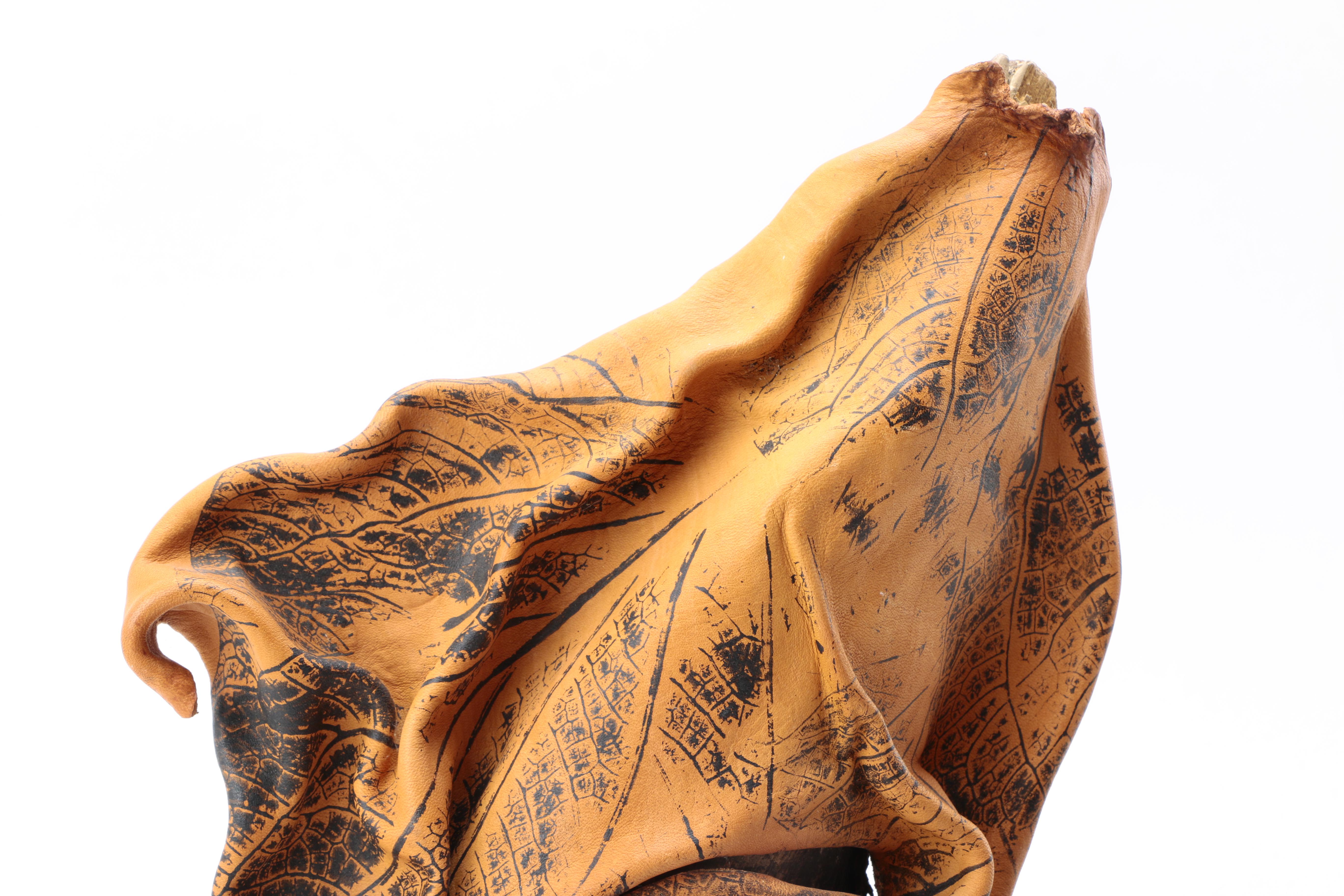 Emi Ogi Carved Wooden and Leather Wall Hanging of Bearded Man