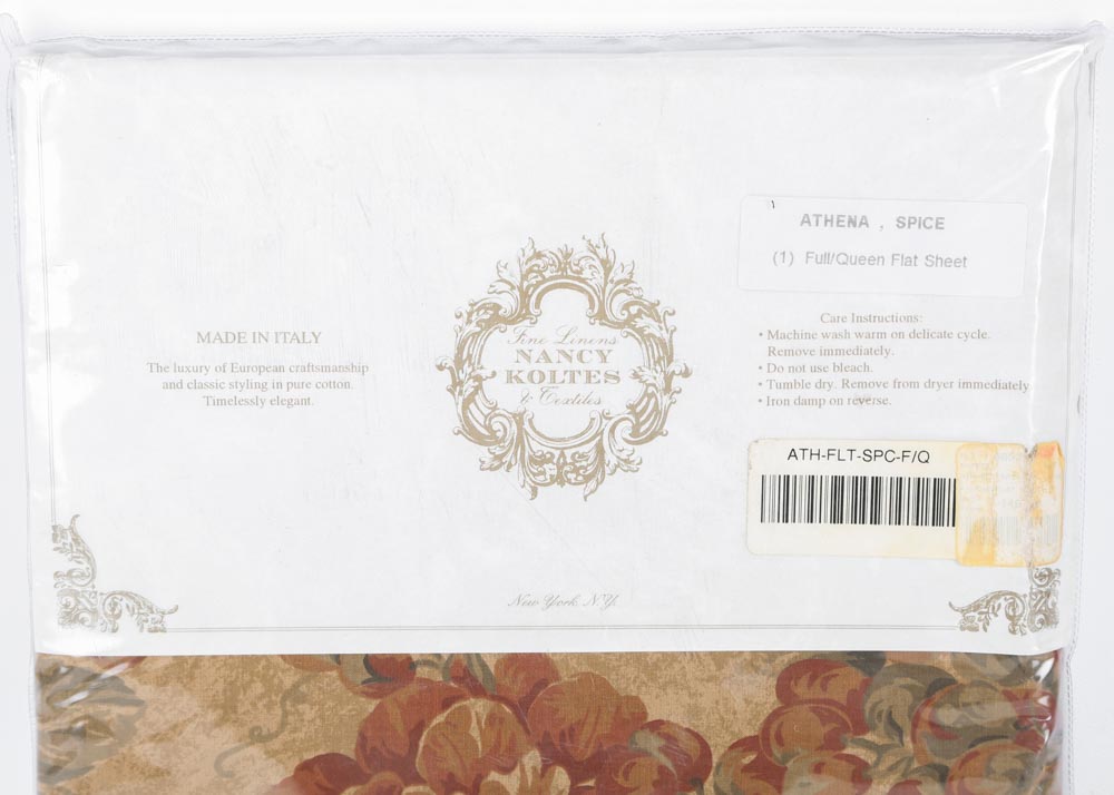 Nancy Koltes Athena Full / Queen Flat Sheet and Kookoon Silk Pillowcases