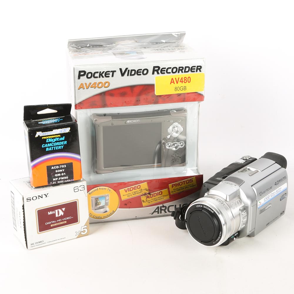 Vintage Camcorders Including Panasonic and Accessories