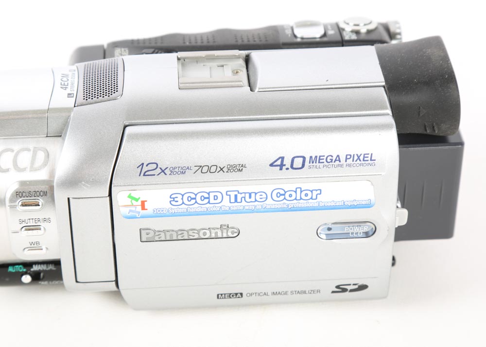 Vintage Camcorders Including Panasonic and Accessories