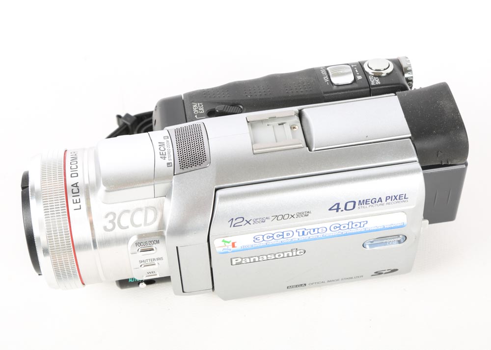 Vintage Camcorders Including Panasonic and Accessories