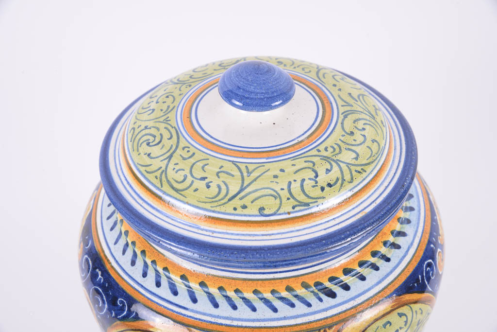 Rigattieri Italian Hand-Painted Ceramic "Bartolomeo" Lidded Vase