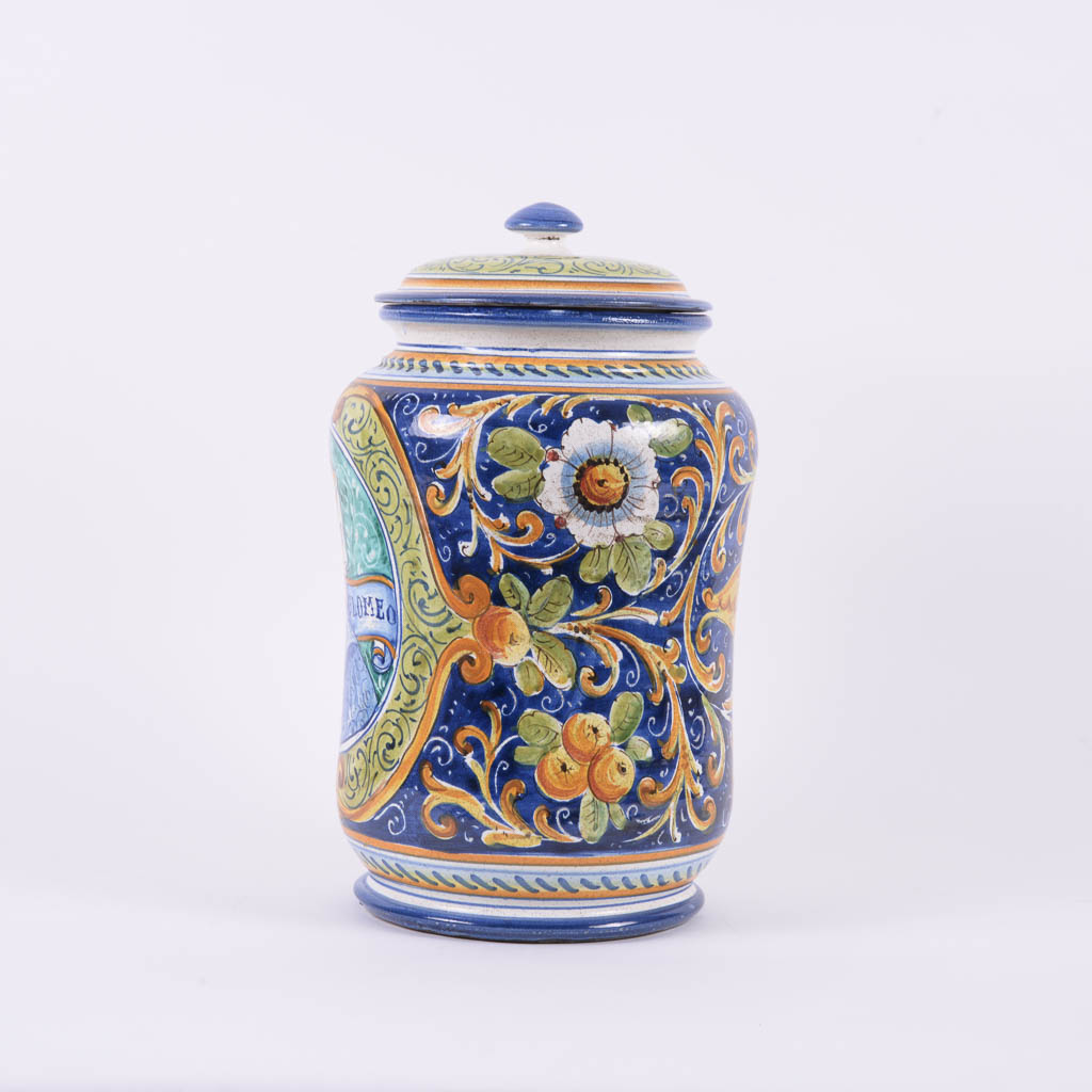 Rigattieri Italian Hand-Painted Ceramic "Bartolomeo" Lidded Vase