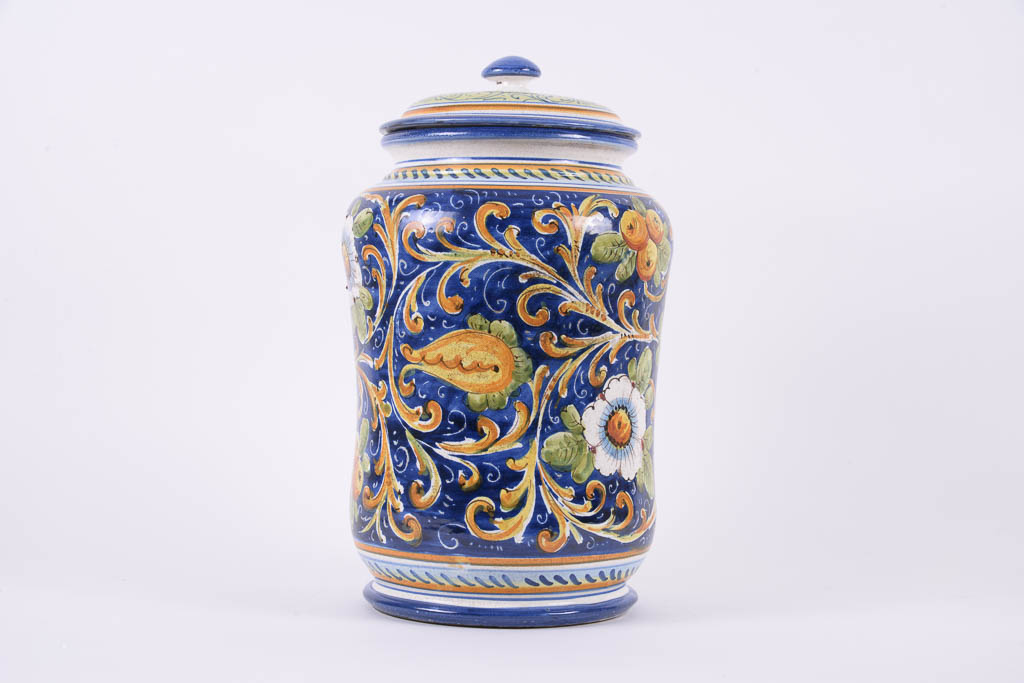 Rigattieri Italian Hand-Painted Ceramic "Bartolomeo" Lidded Vase