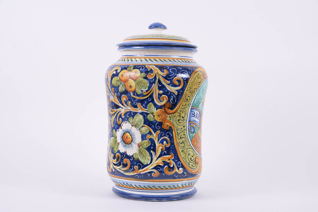 Rigattieri Italian Hand-Painted Ceramic "Bartolomeo" Lidded Vase