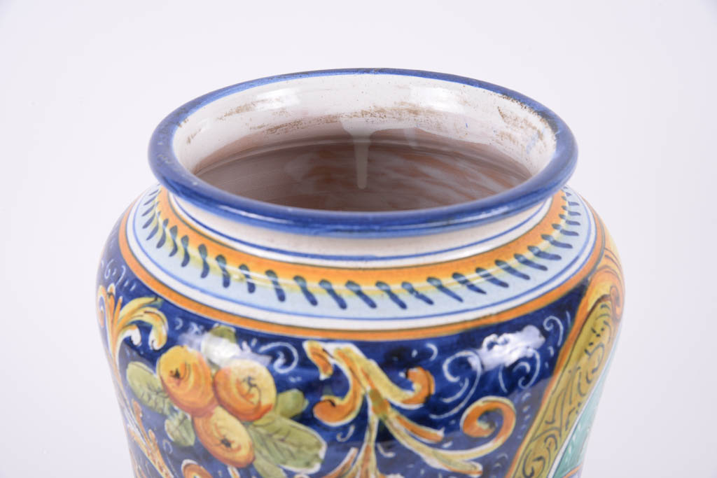 Rigattieri Italian Hand-Painted Ceramic "Bartolomeo" Lidded Vase