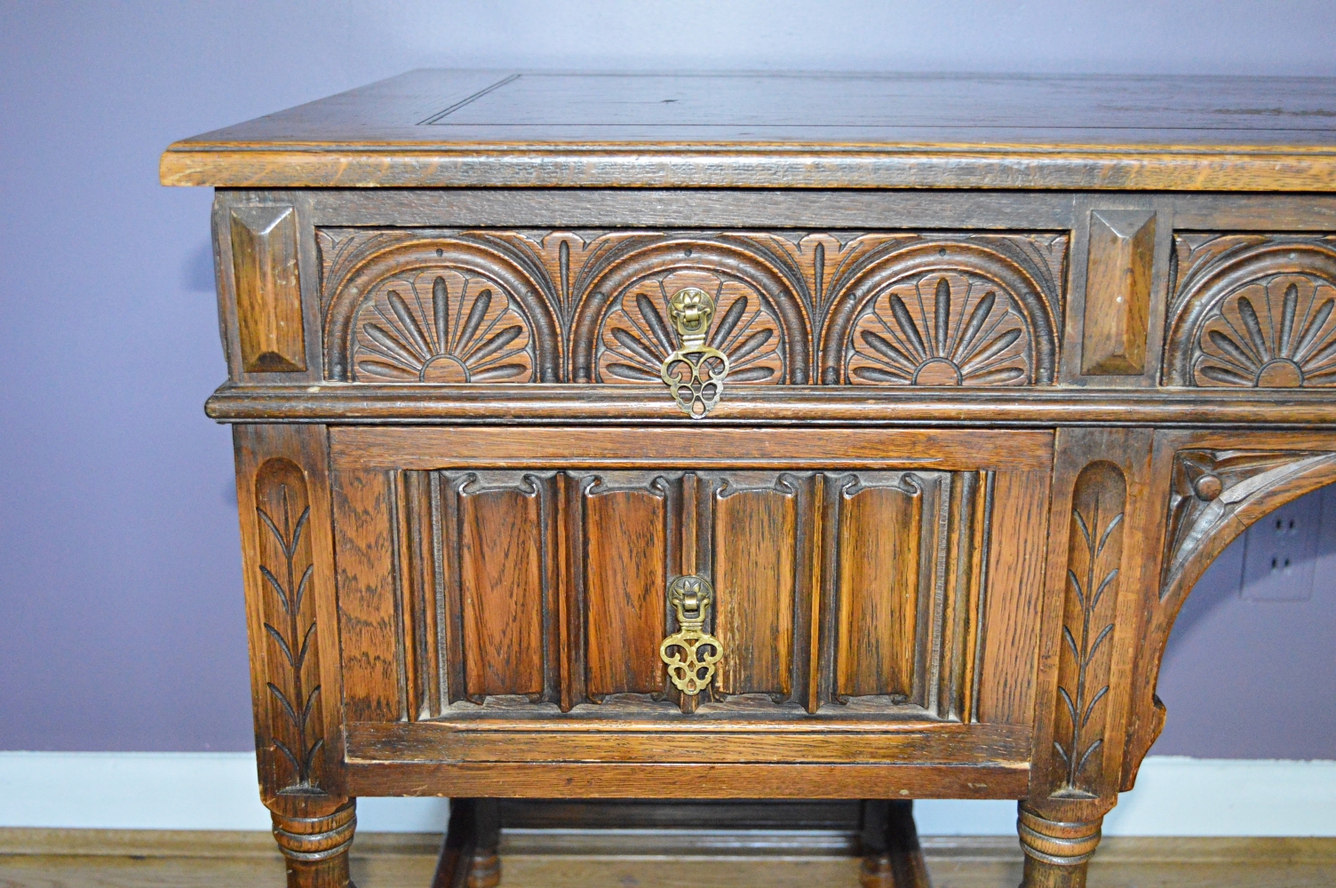 Revival Style Oak Writing Desk by Kittinger