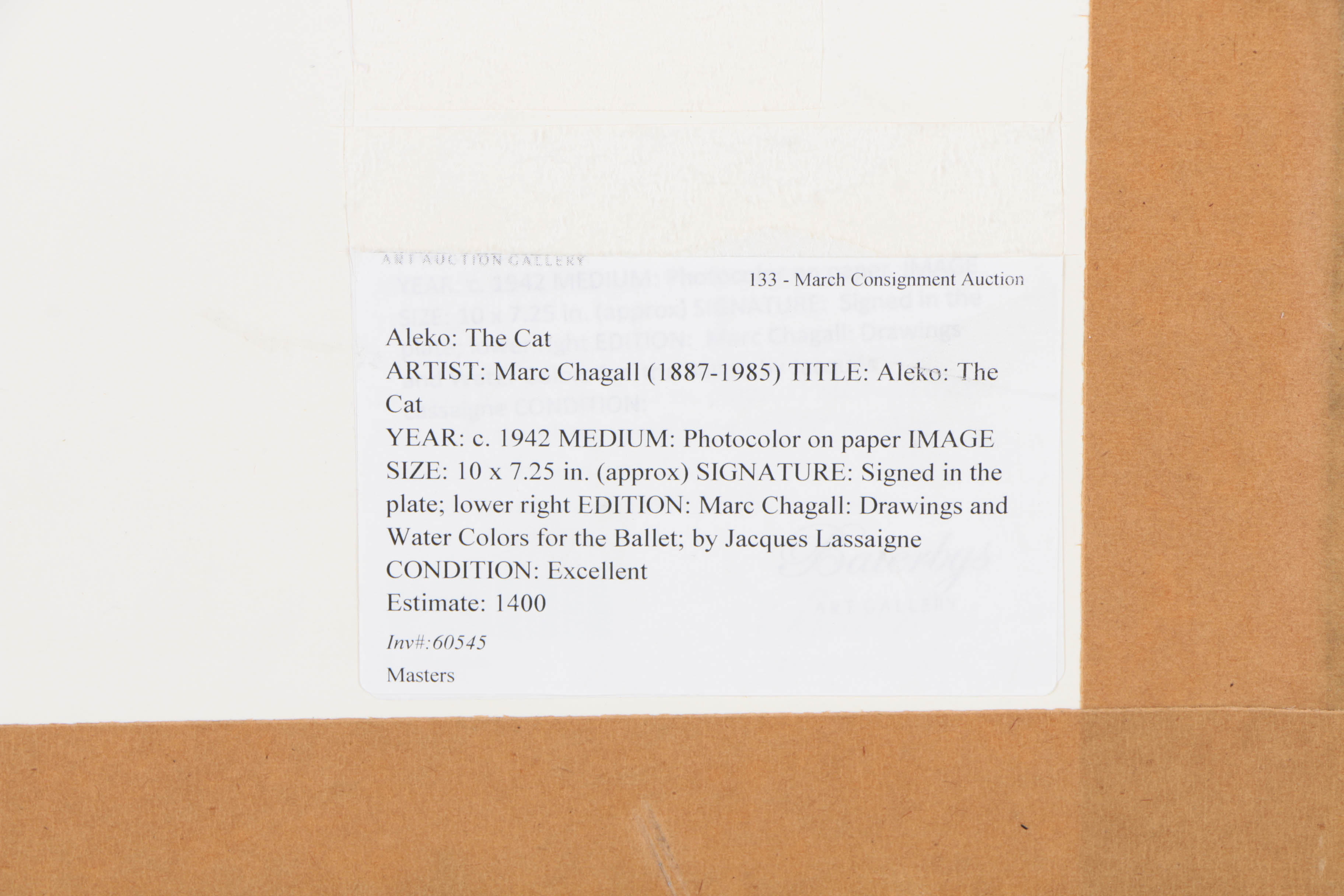 After Marc Chagall Offset Lithograph on Paper "Aleko"