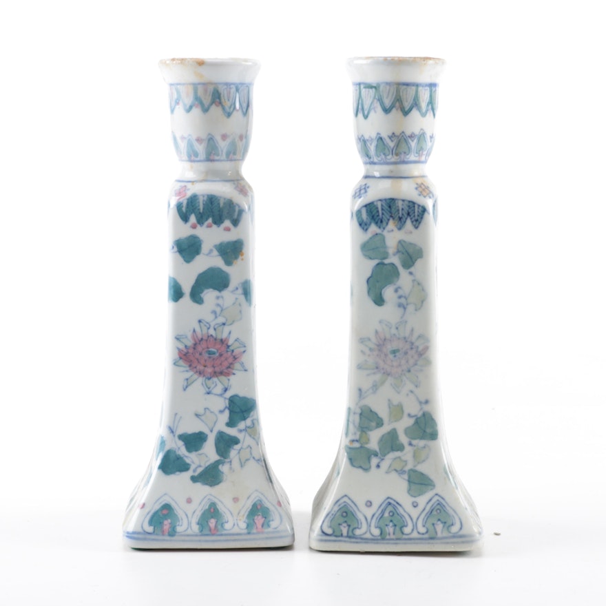 Ceramic Candlesticks With Hand-Painted Accents