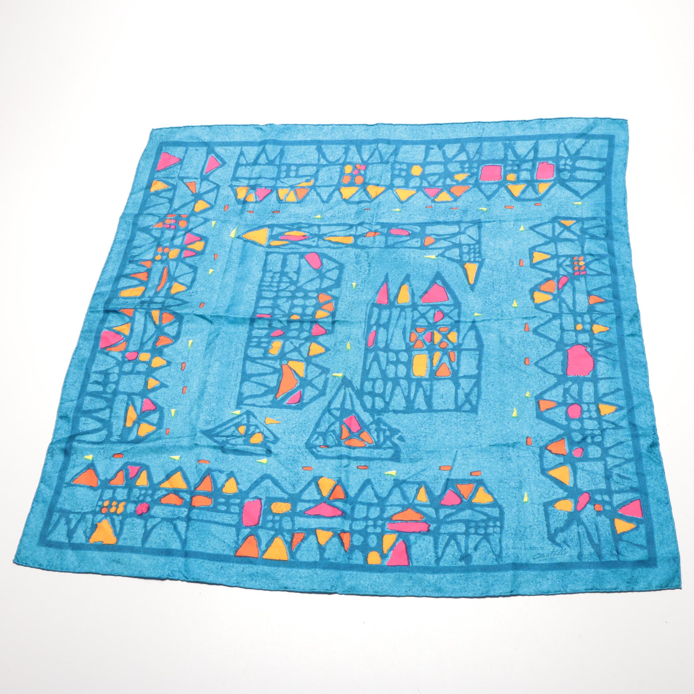 Lanvin Blue Geometric Silk Scarf