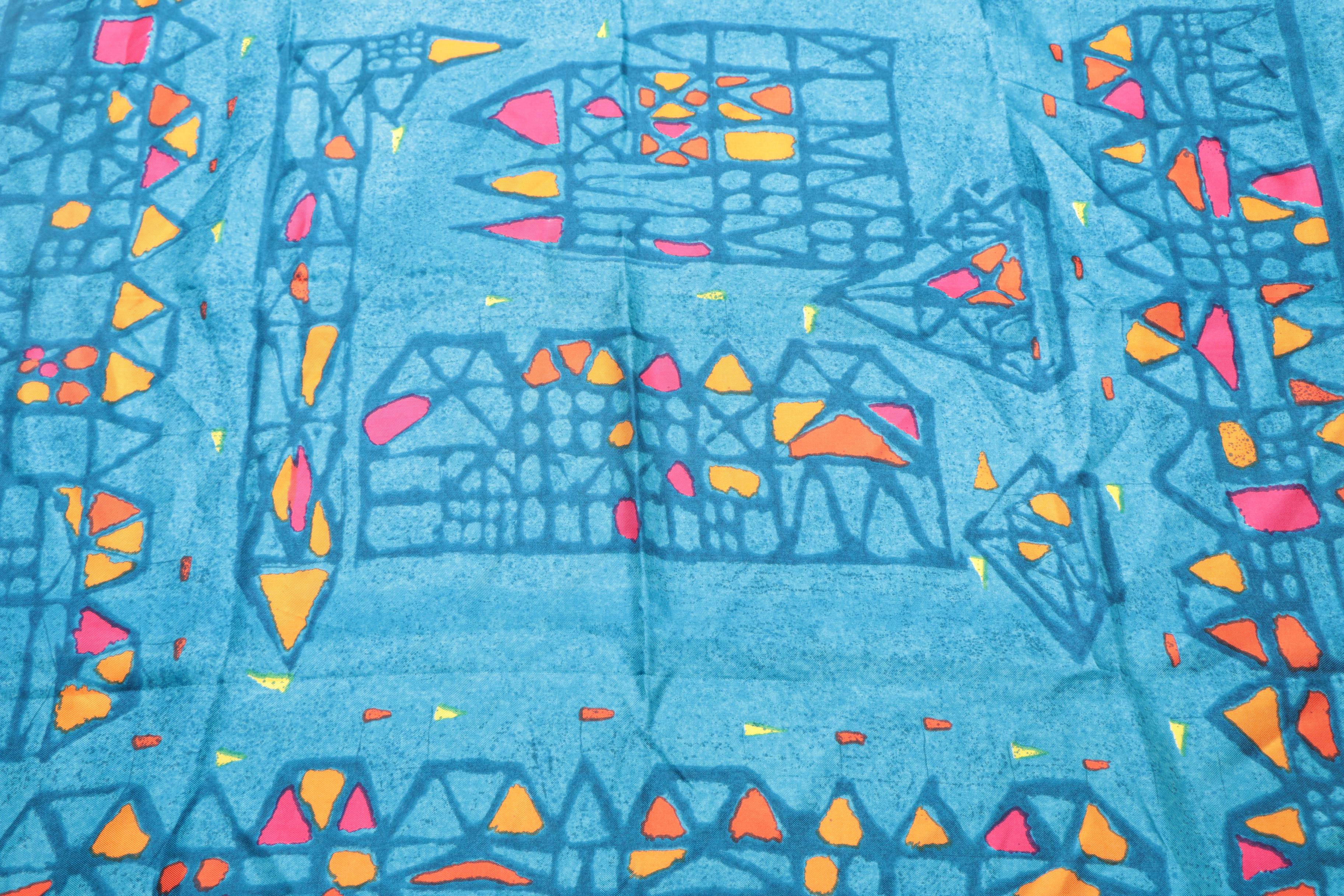 Lanvin Blue Geometric Silk Scarf