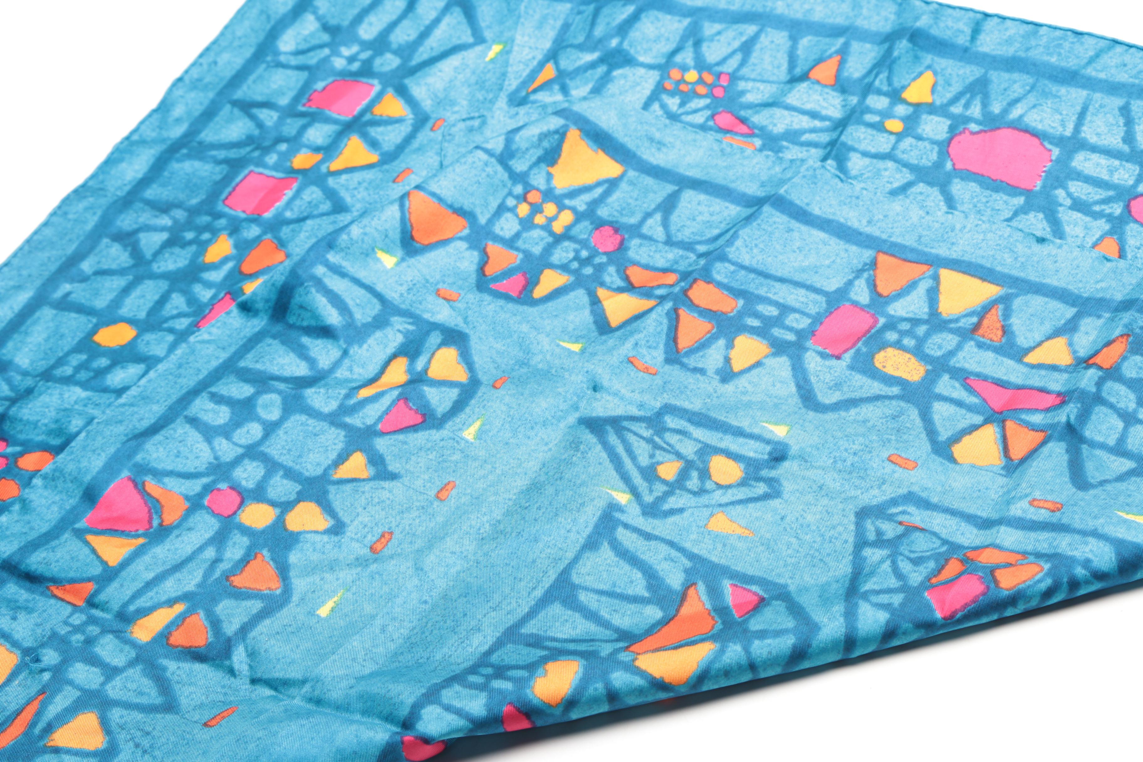 Lanvin Blue Geometric Silk Scarf