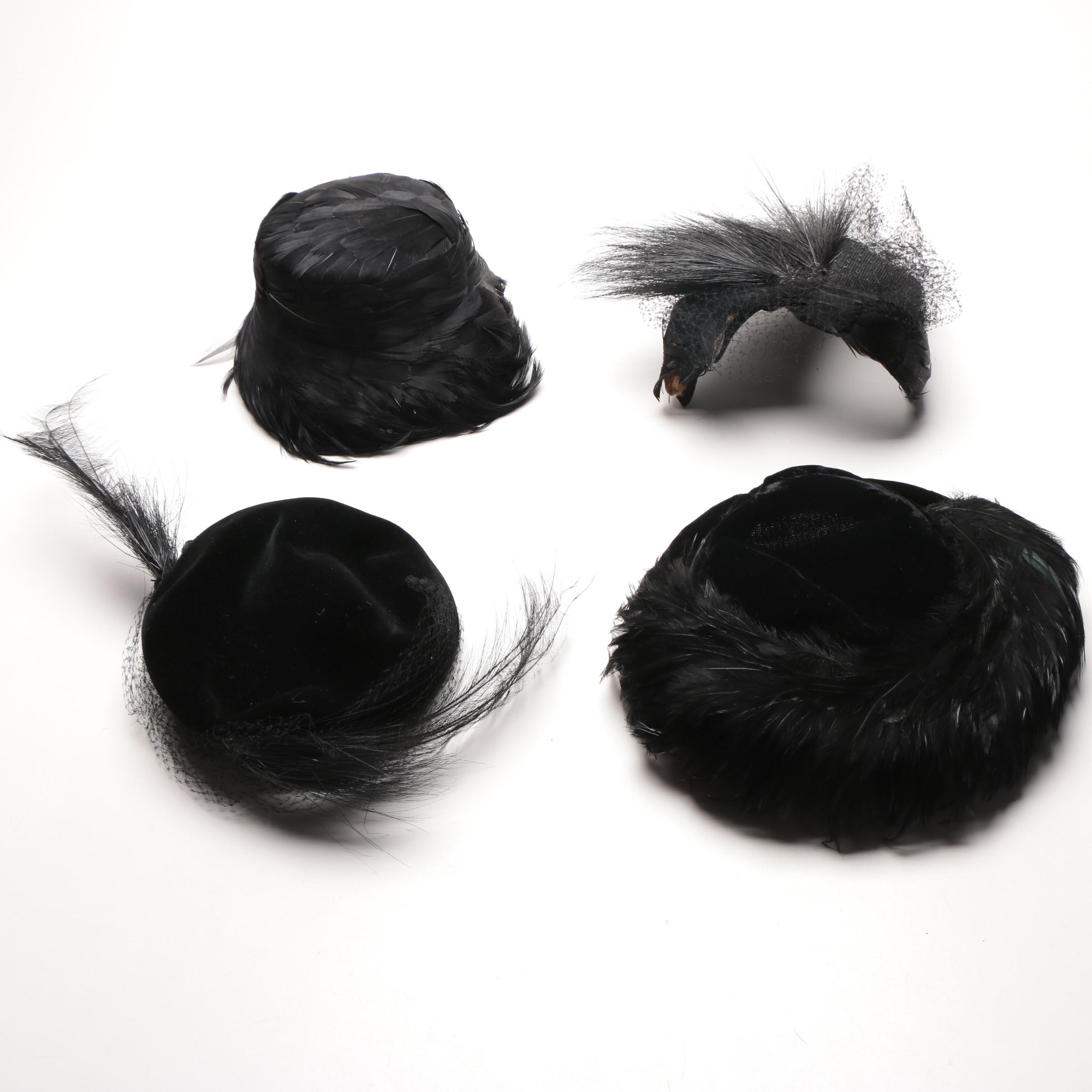 Black Feathered Women's Vintage Hats