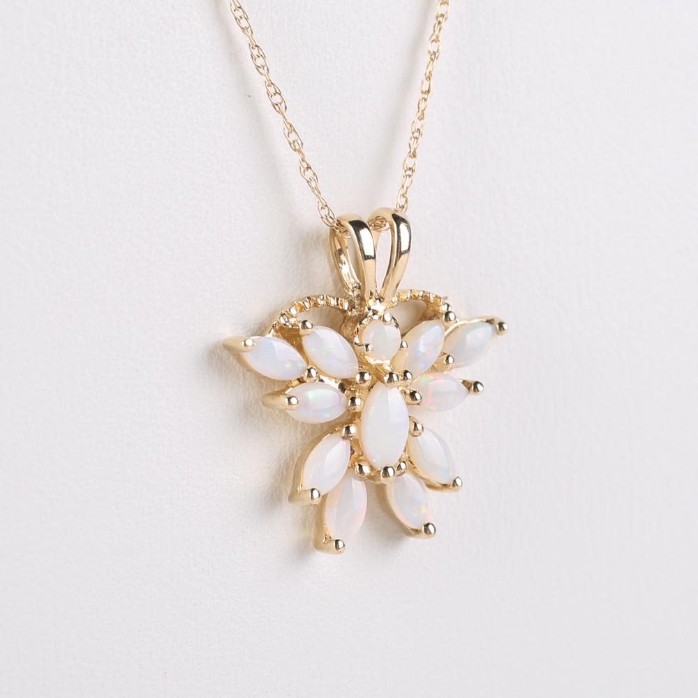 10K Yellow Gold and Opal Butterfly Pendant Necklace