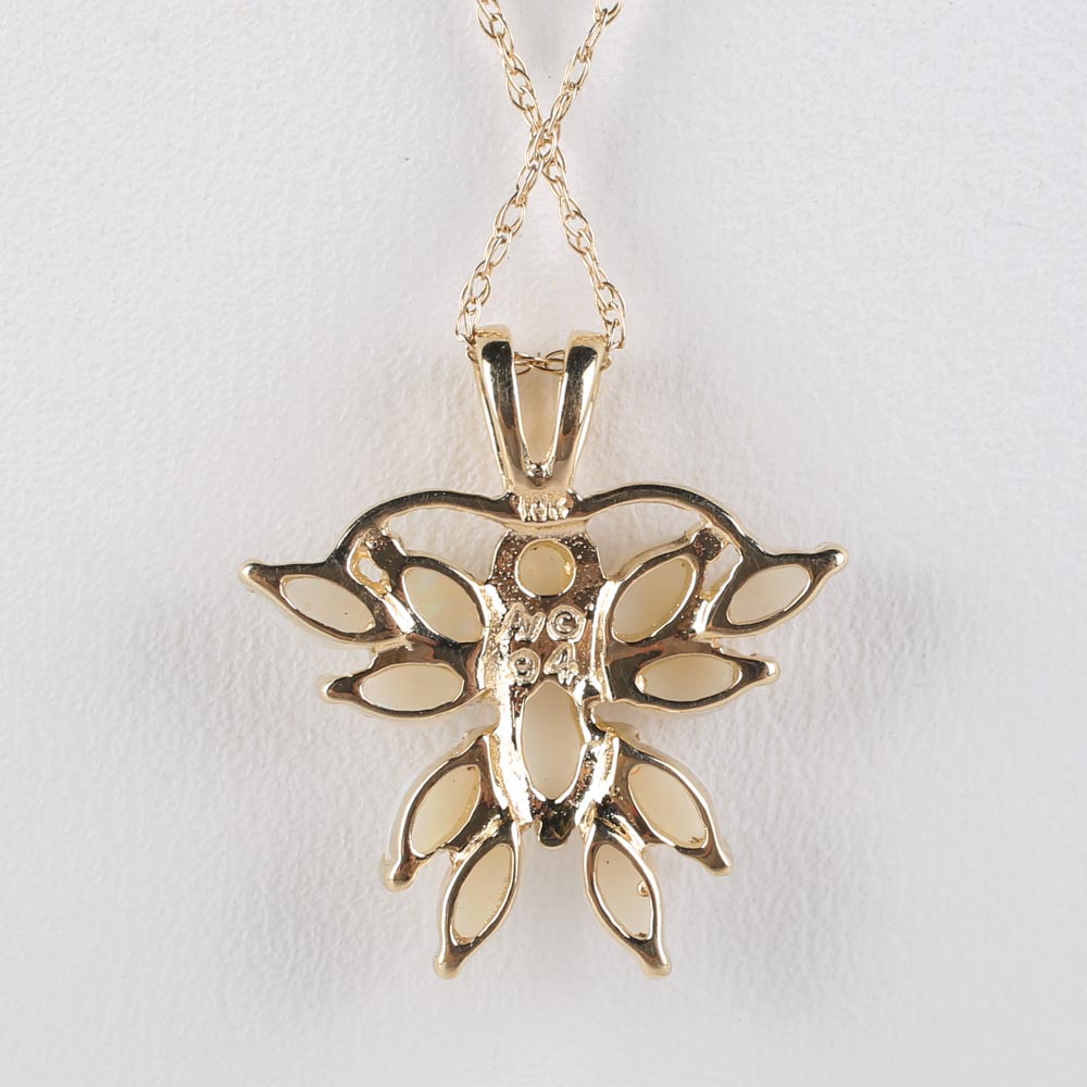 10K Yellow Gold and Opal Butterfly Pendant Necklace