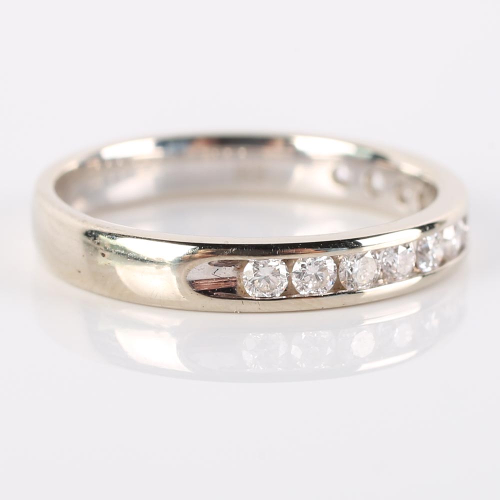 14K White Gold Channel Set Diamond Band