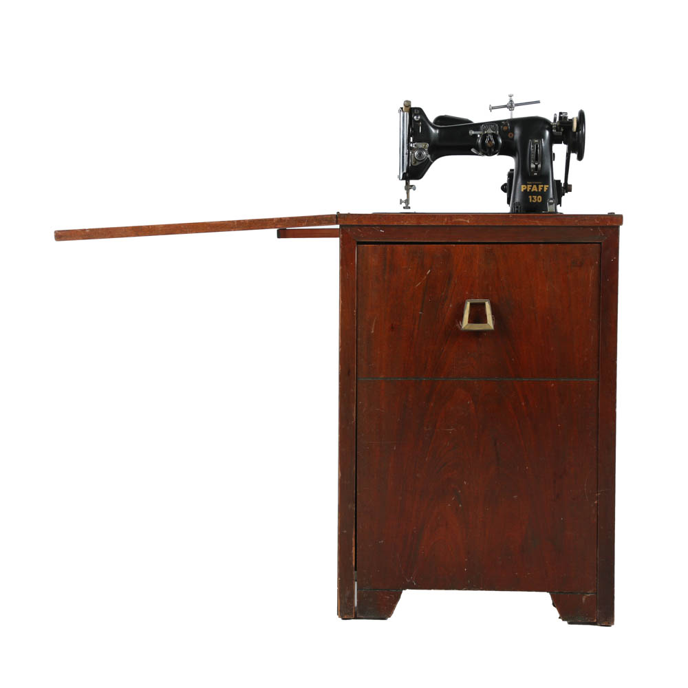 Pfaff 130 Sewing Machine on Combination Cabinet and Chair
