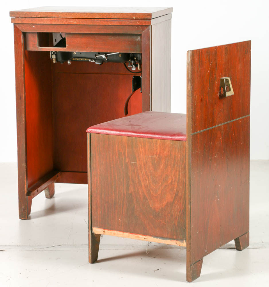 Pfaff 130 Sewing Machine on Combination Cabinet and Chair