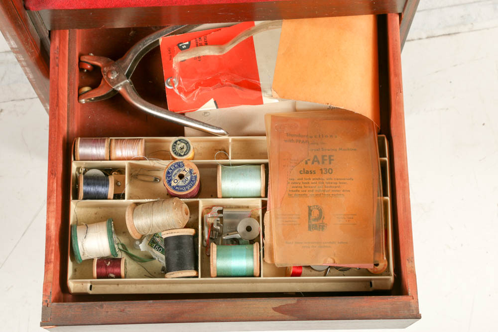 Pfaff 130 Sewing Machine on Combination Cabinet and Chair