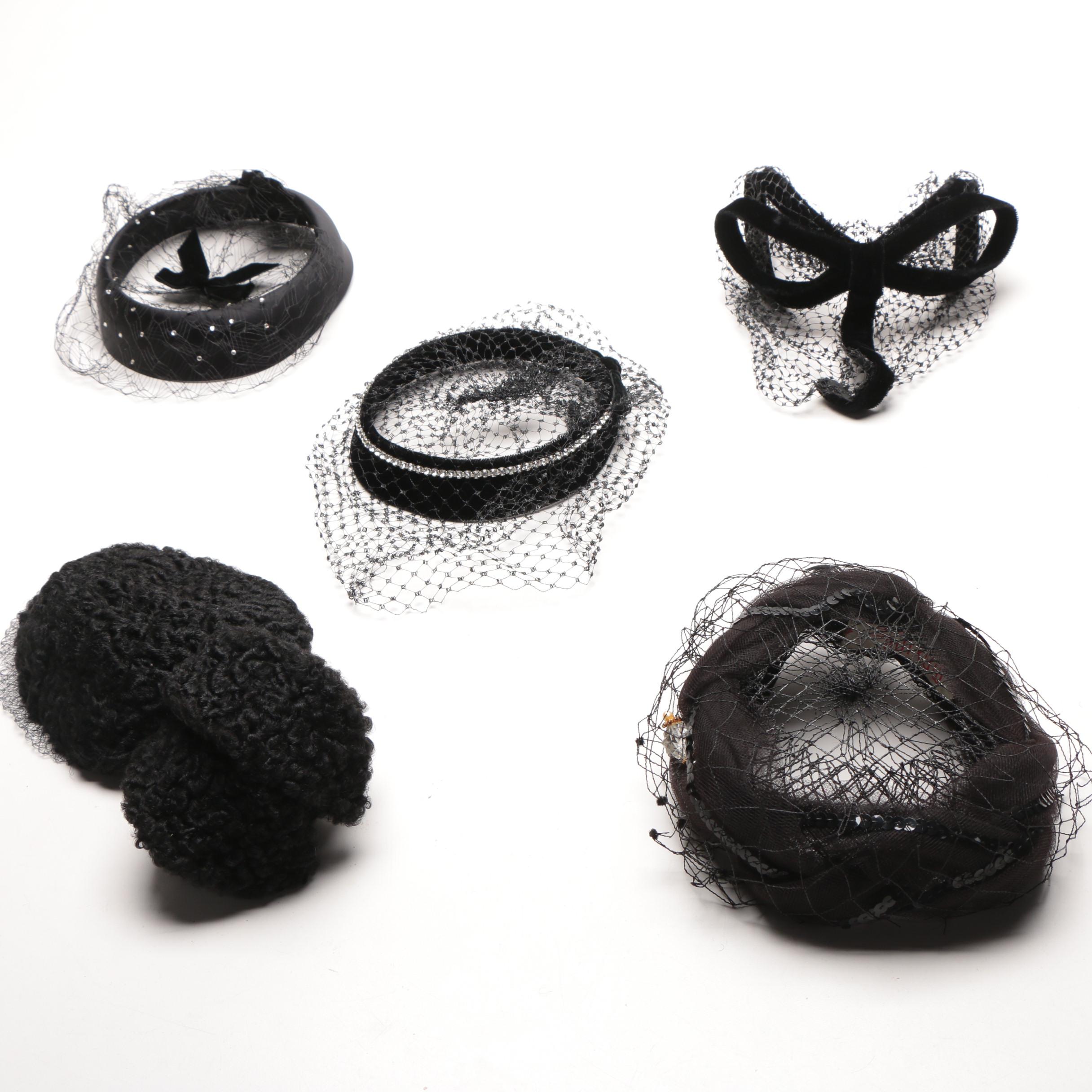 Women's Vintage Veiled Black Circlet and Half Hats