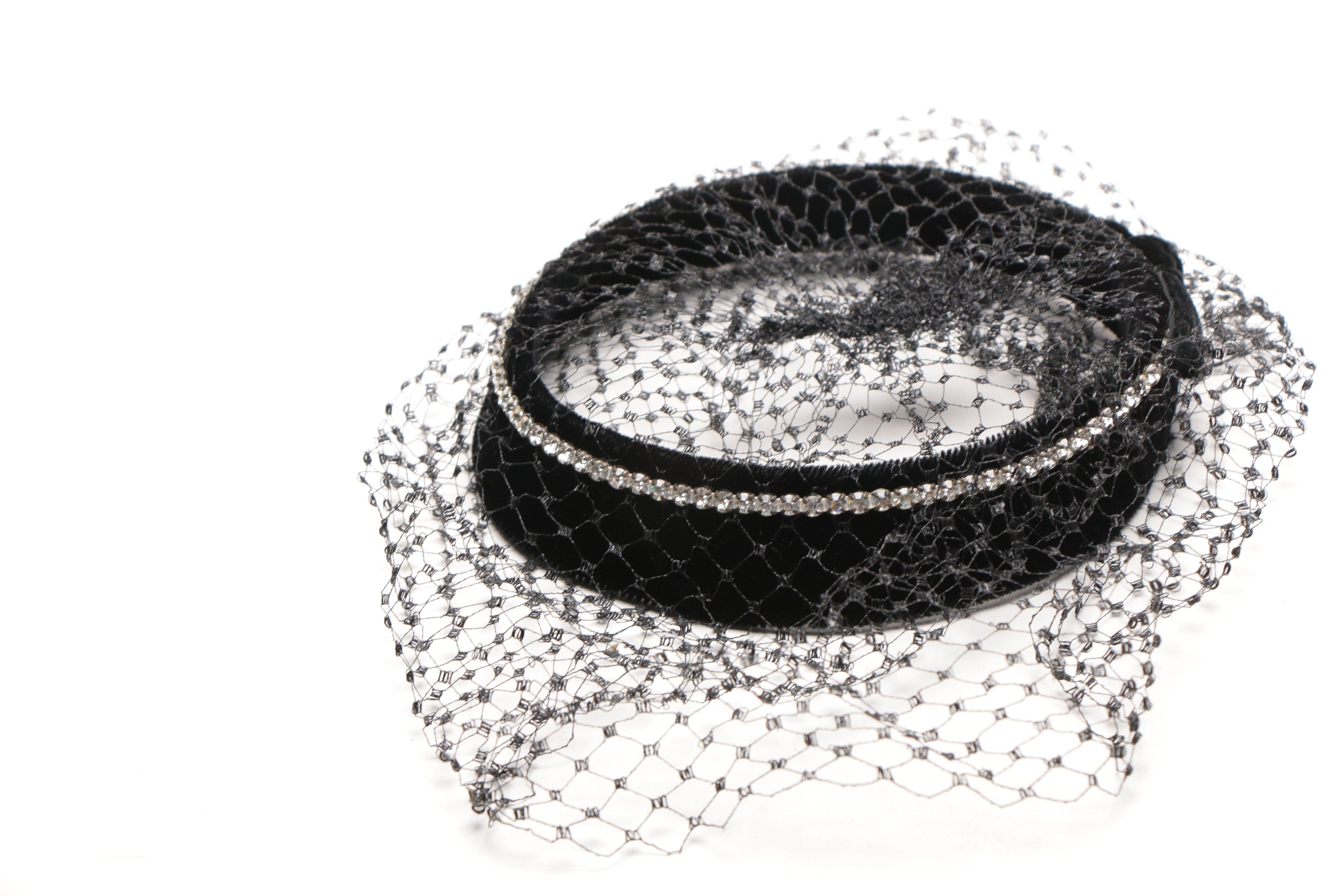Women's Vintage Veiled Black Circlet and Half Hats