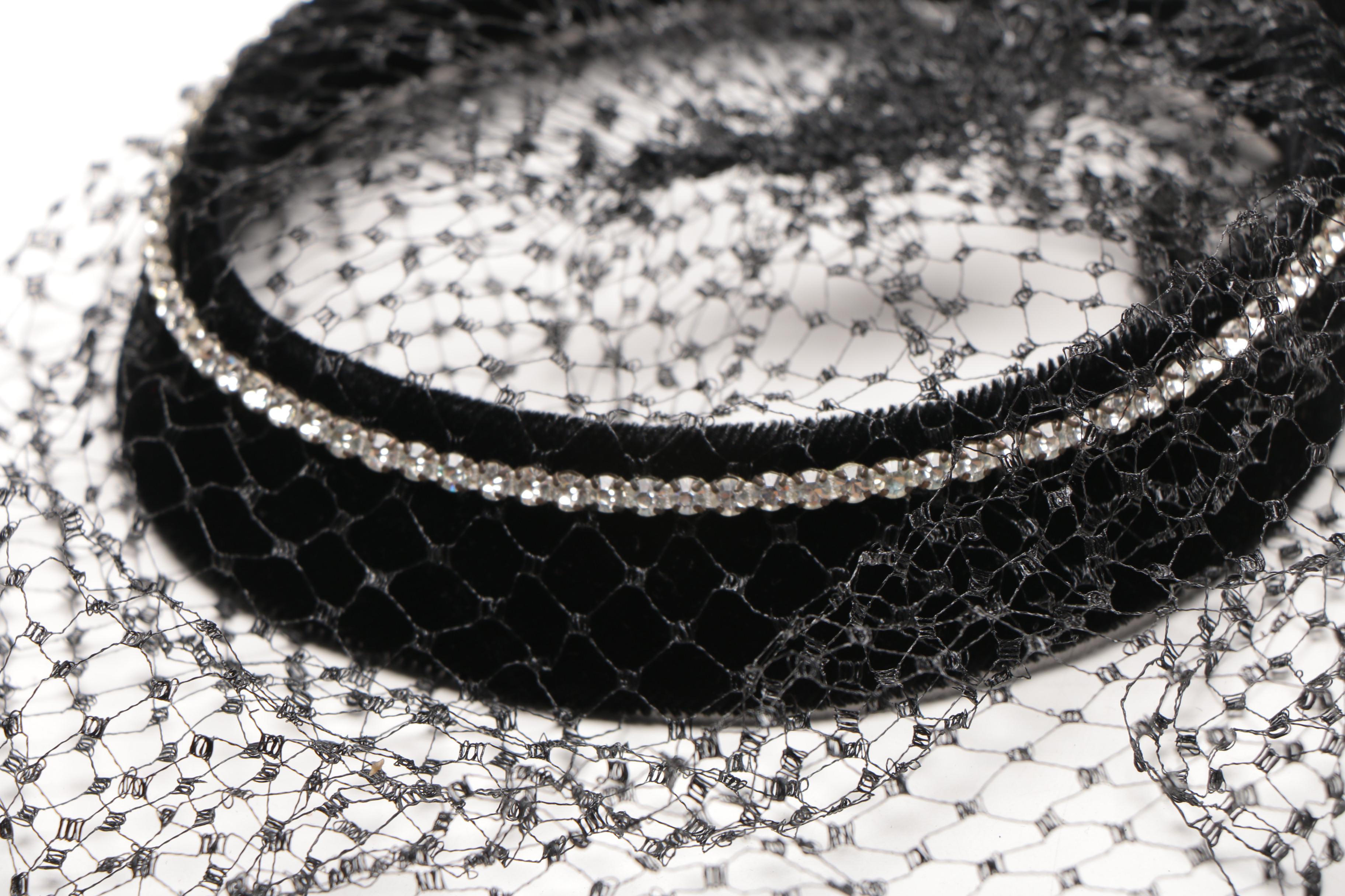 Women's Vintage Veiled Black Circlet and Half Hats