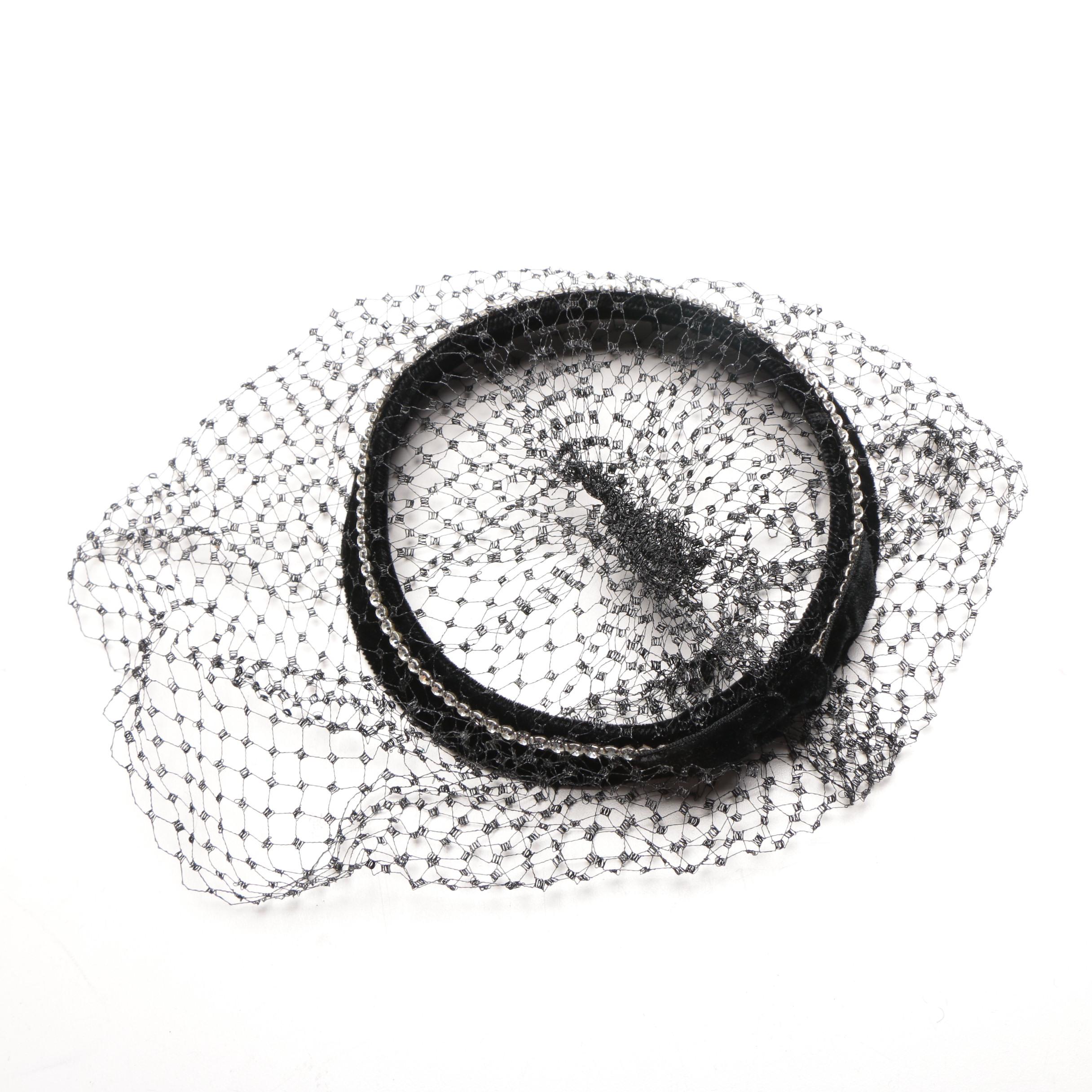 Women's Vintage Veiled Black Circlet and Half Hats
