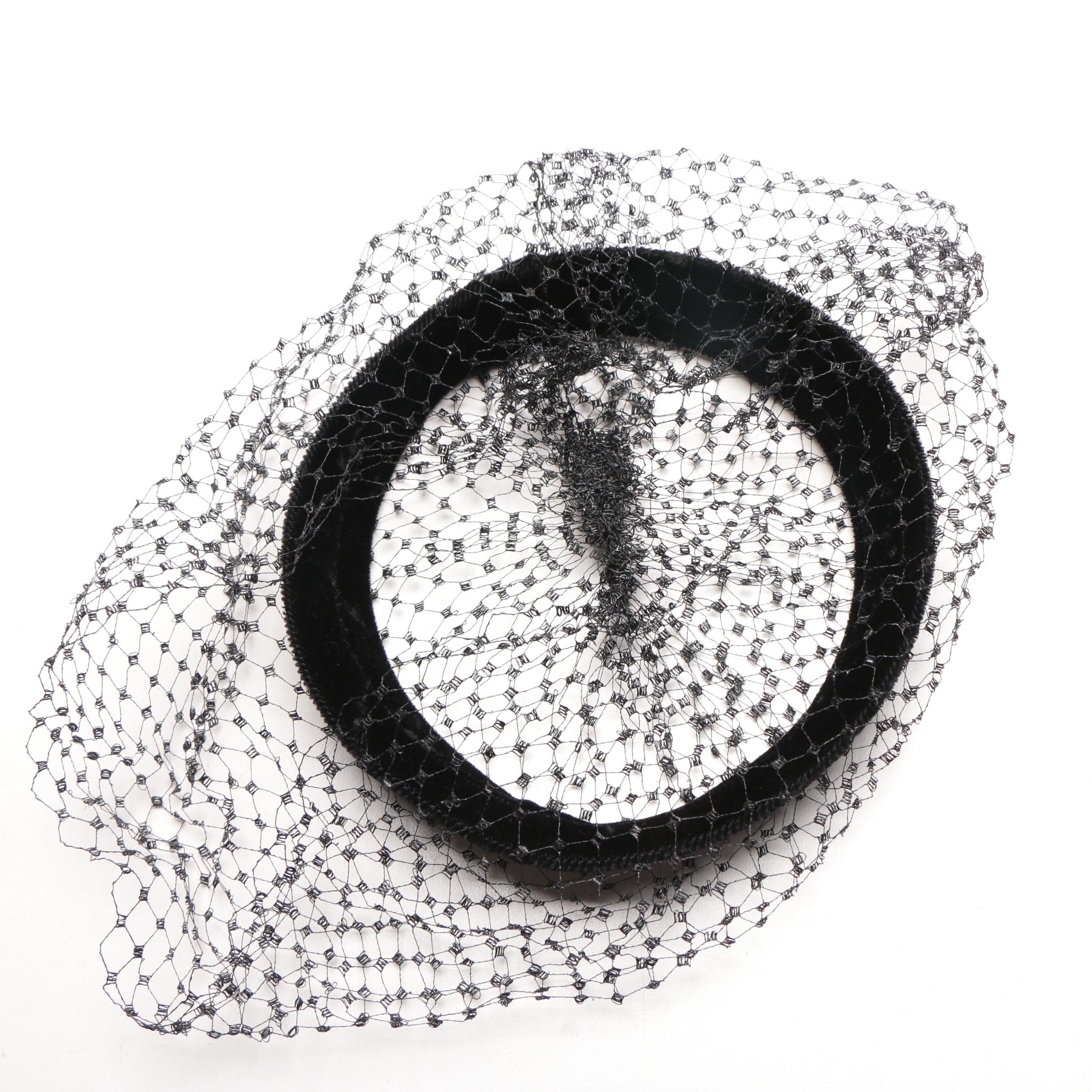 Women's Vintage Veiled Black Circlet and Half Hats