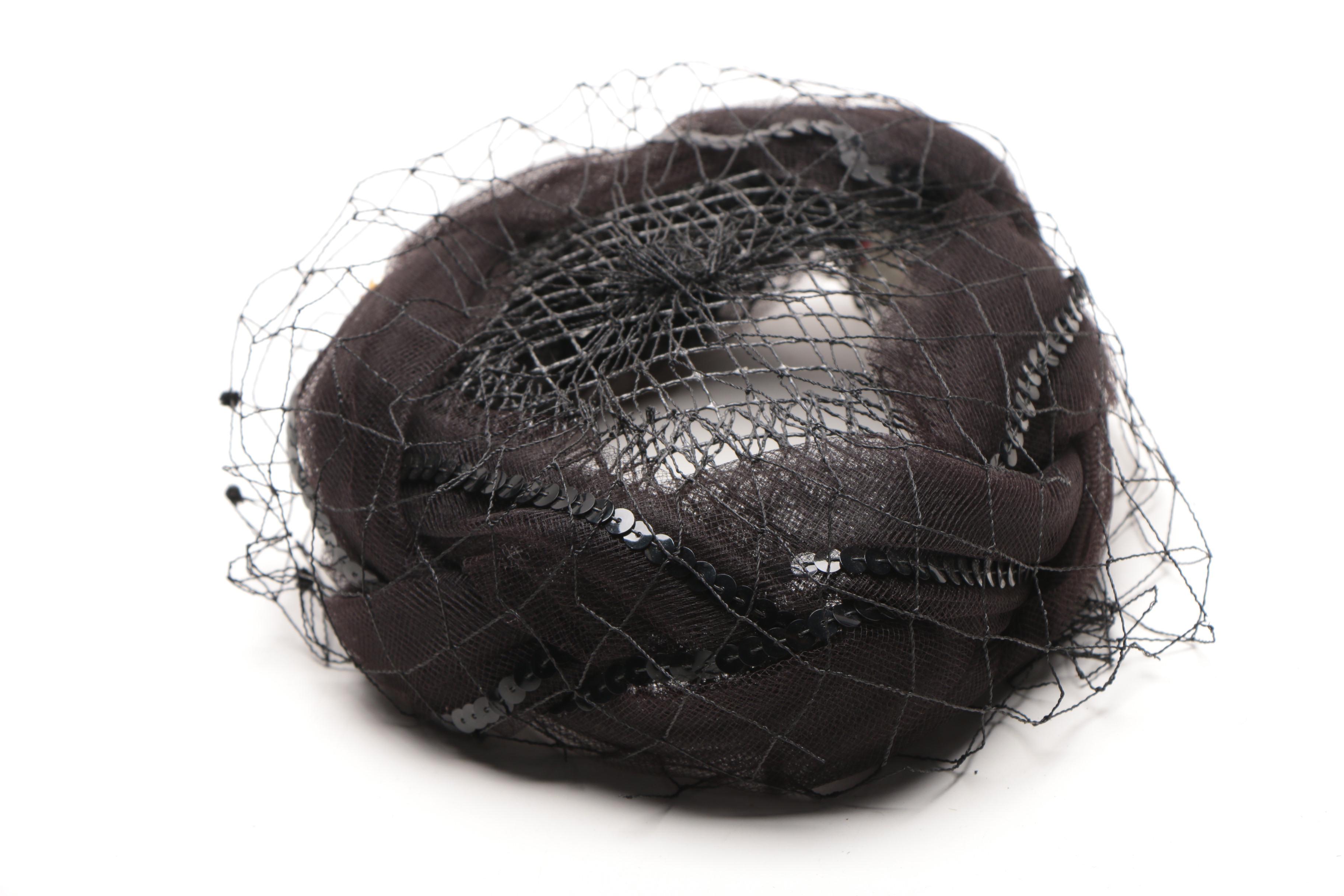 Women's Vintage Veiled Black Circlet and Half Hats