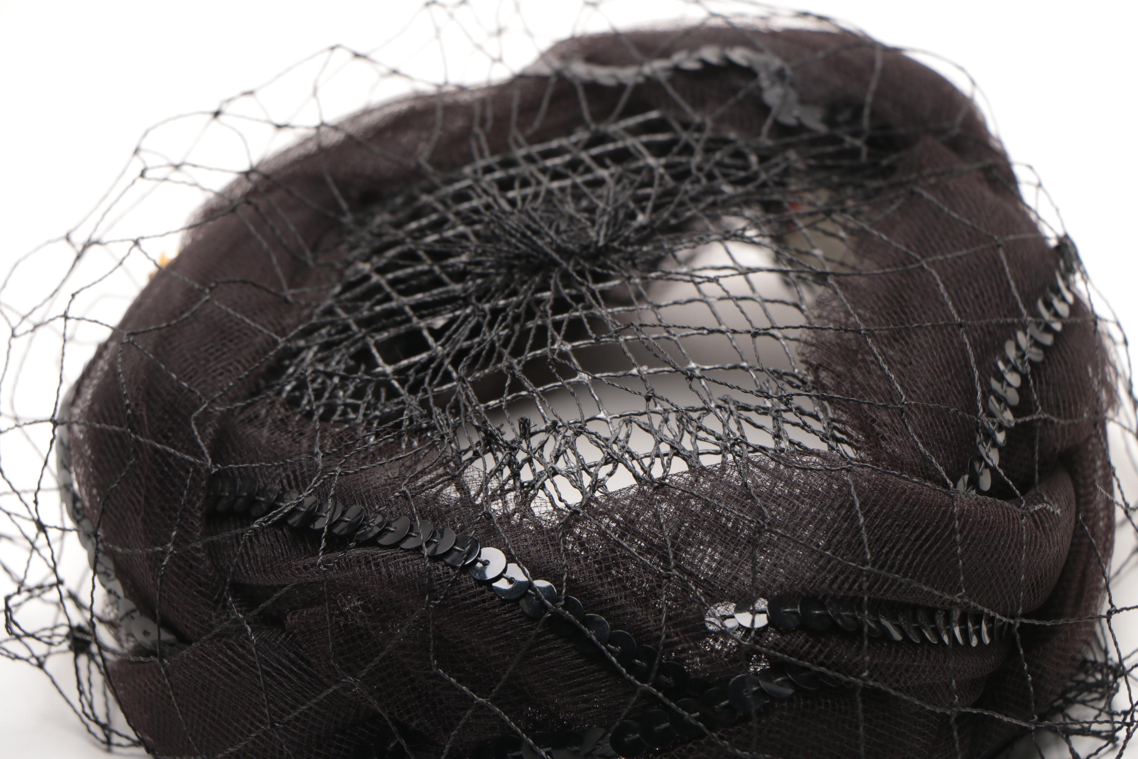 Women's Vintage Veiled Black Circlet and Half Hats