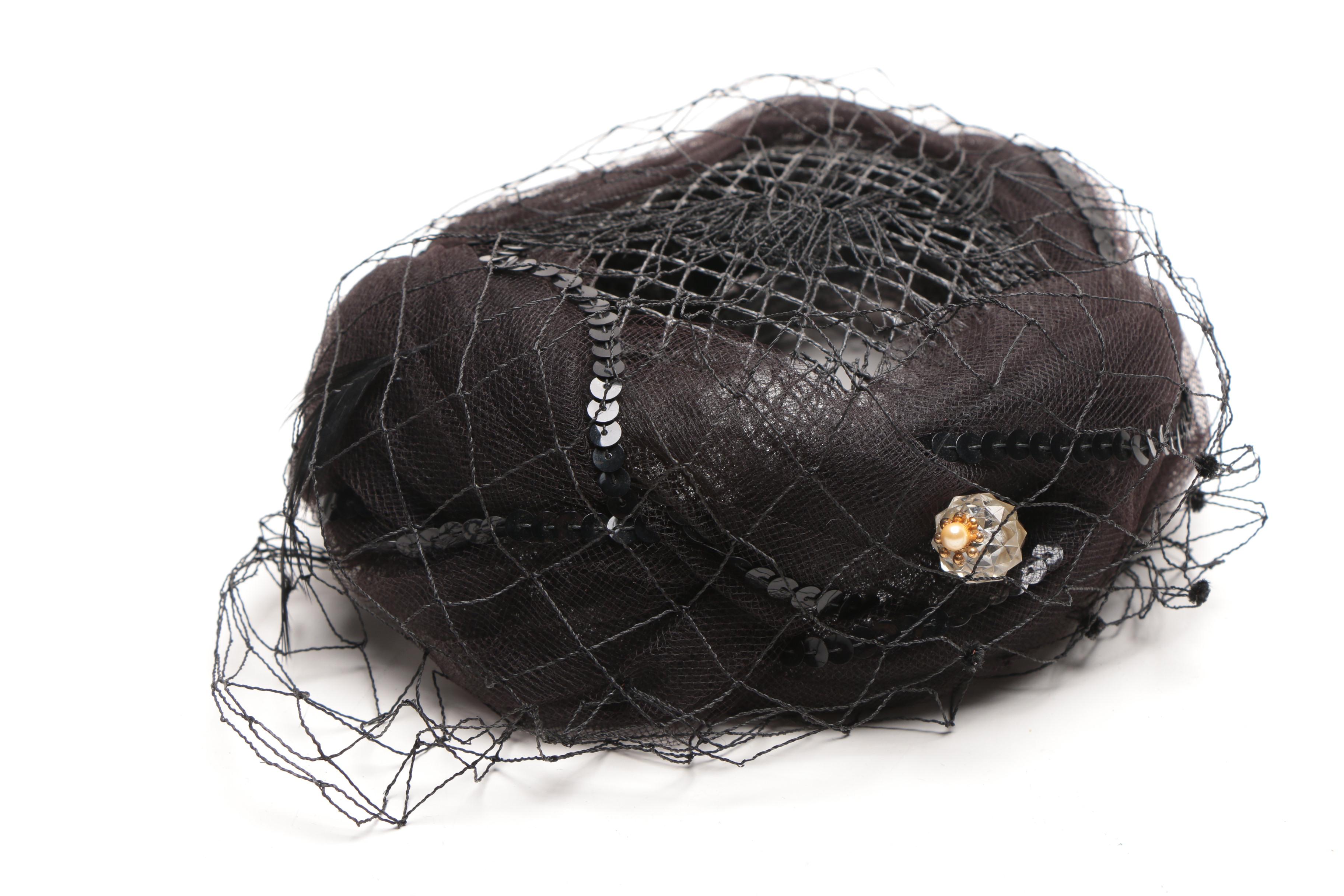 Women's Vintage Veiled Black Circlet and Half Hats