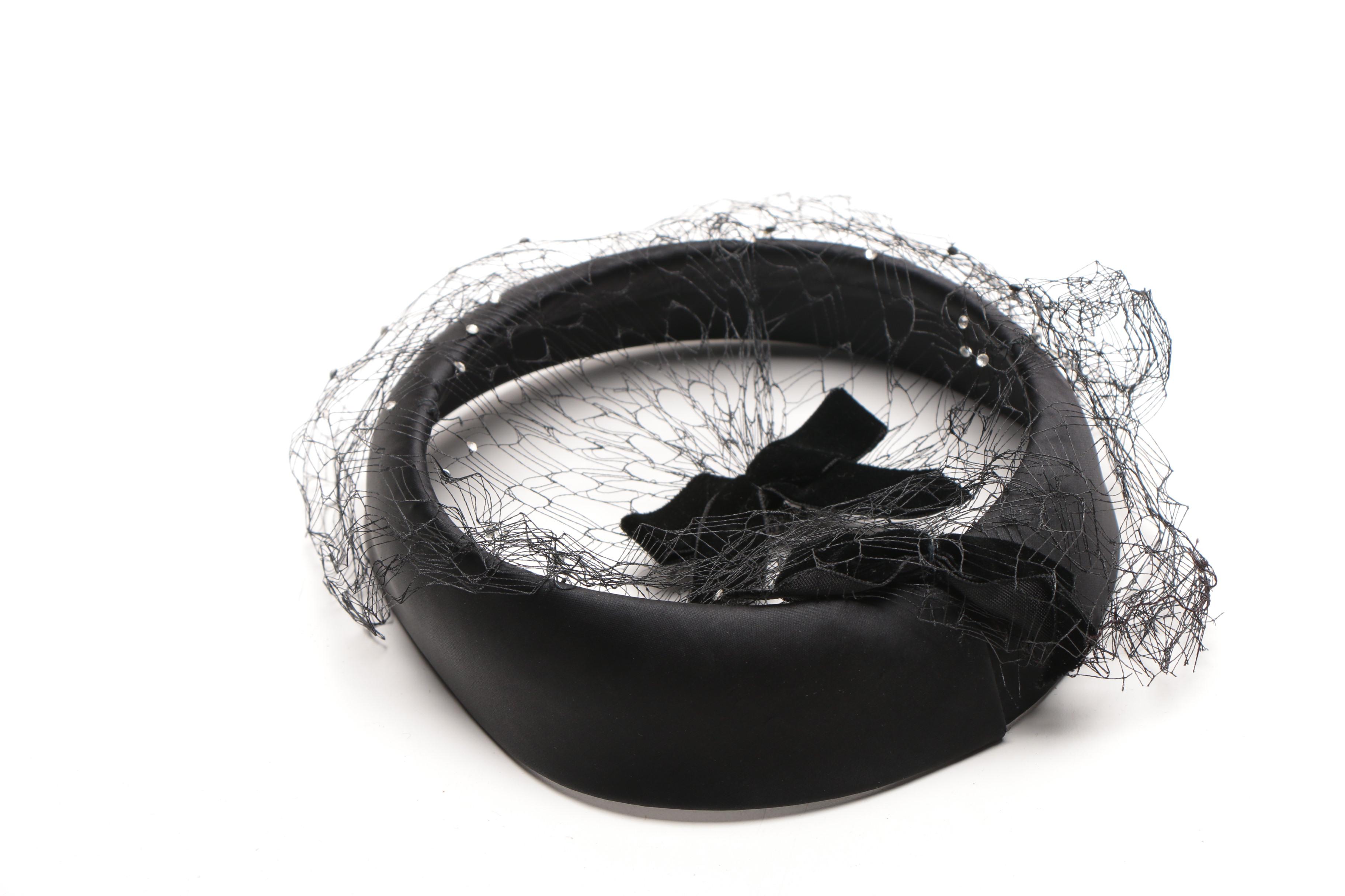 Women's Vintage Veiled Black Circlet and Half Hats