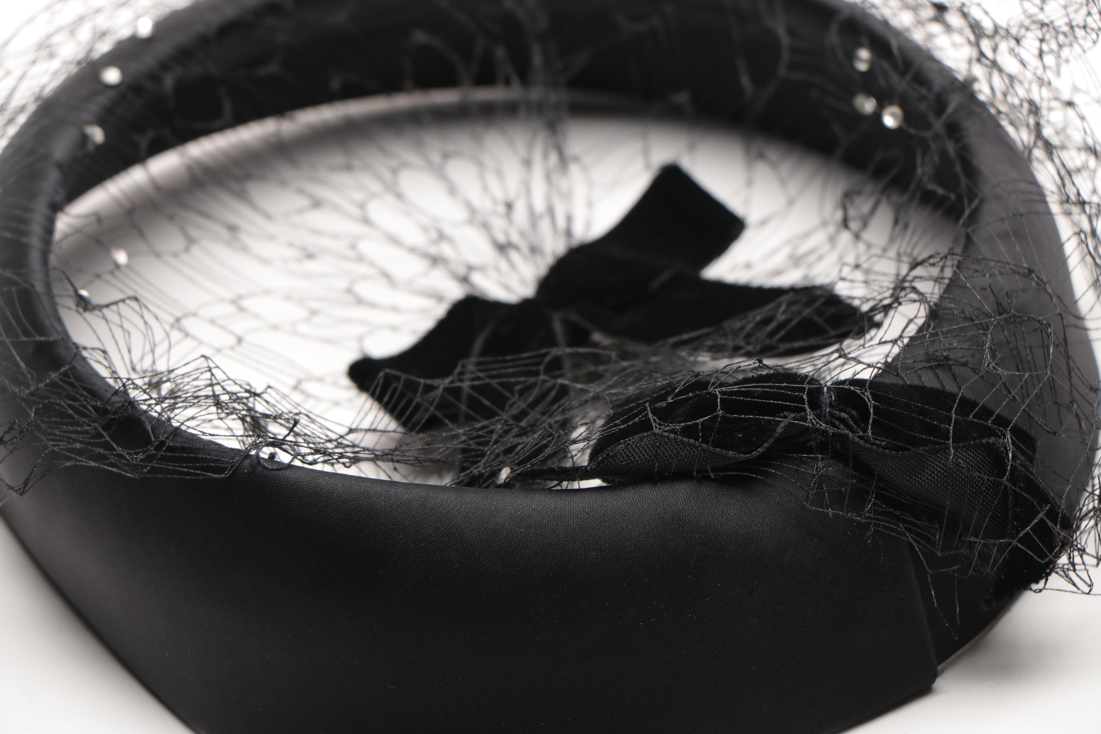 Women's Vintage Veiled Black Circlet and Half Hats