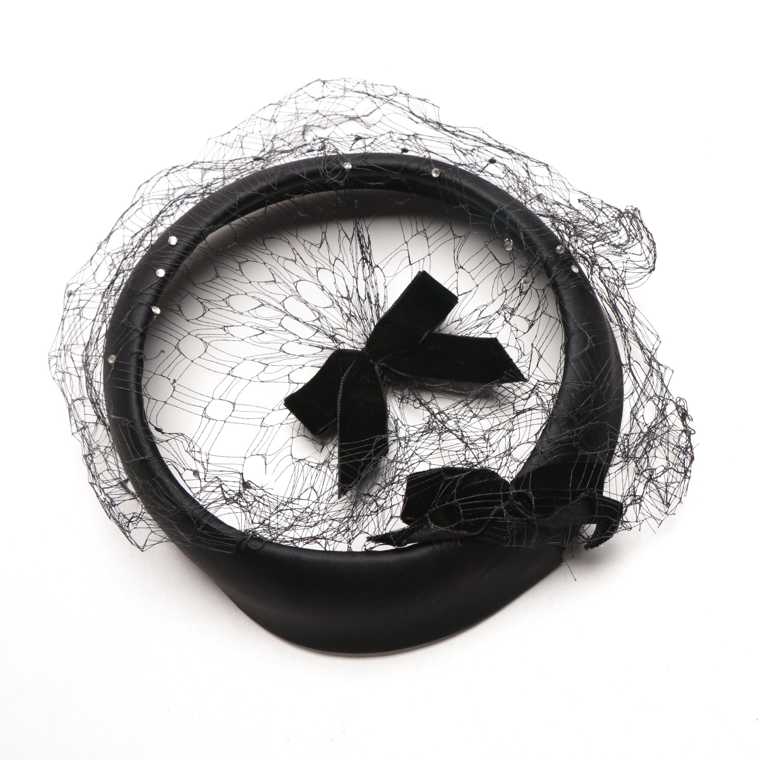 Women's Vintage Veiled Black Circlet and Half Hats