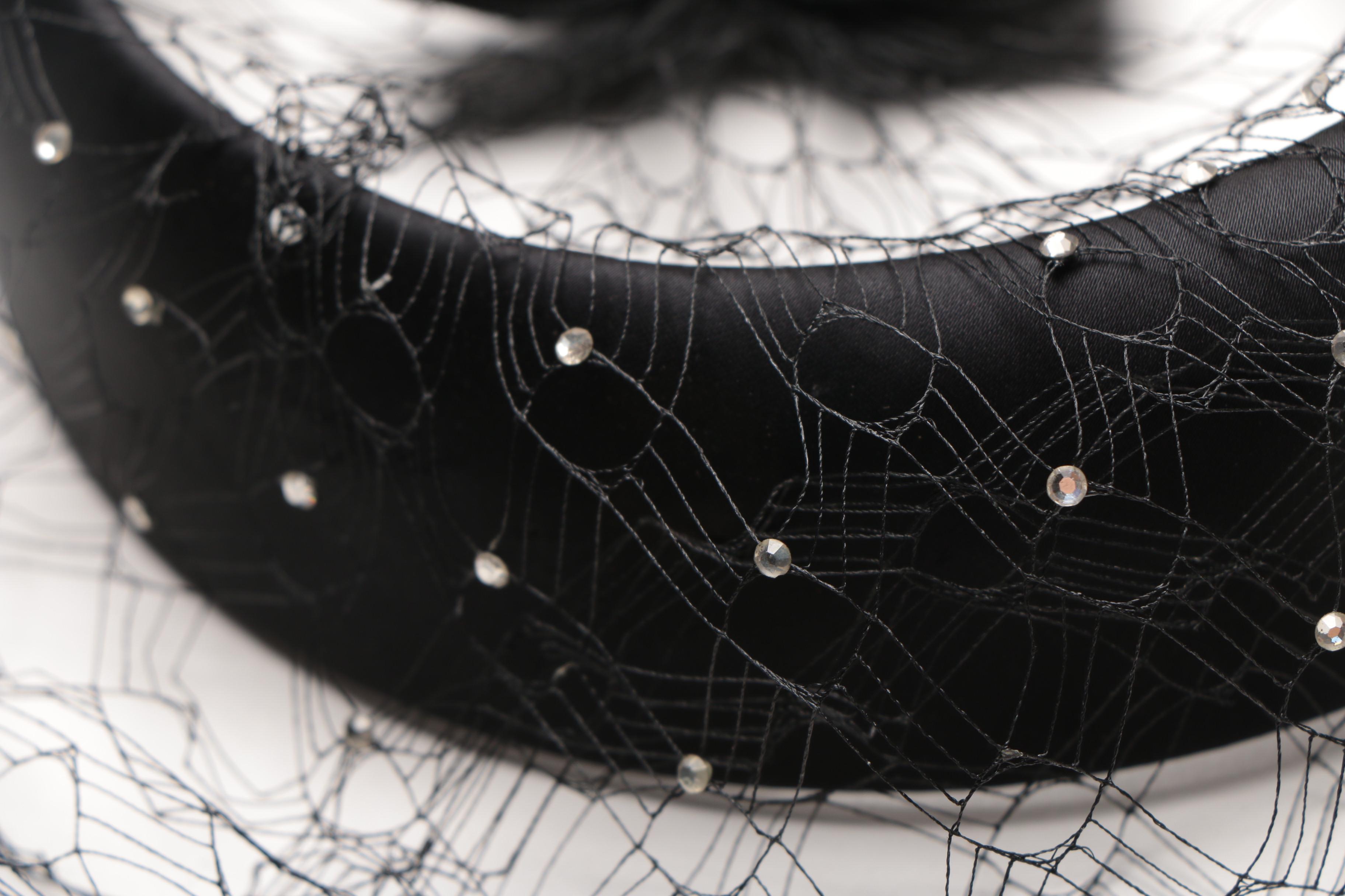 Women's Vintage Veiled Black Circlet and Half Hats