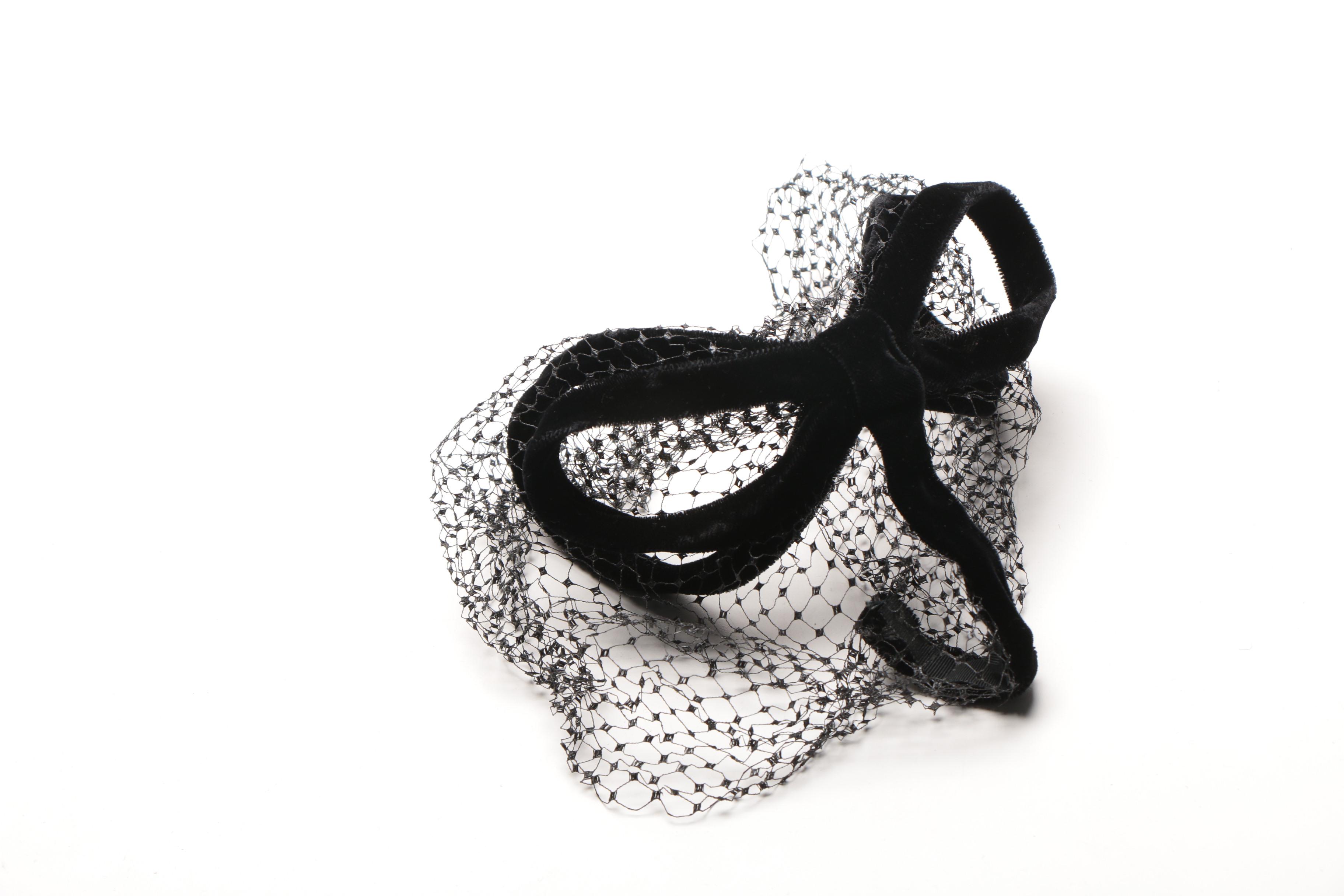 Women's Vintage Veiled Black Circlet and Half Hats