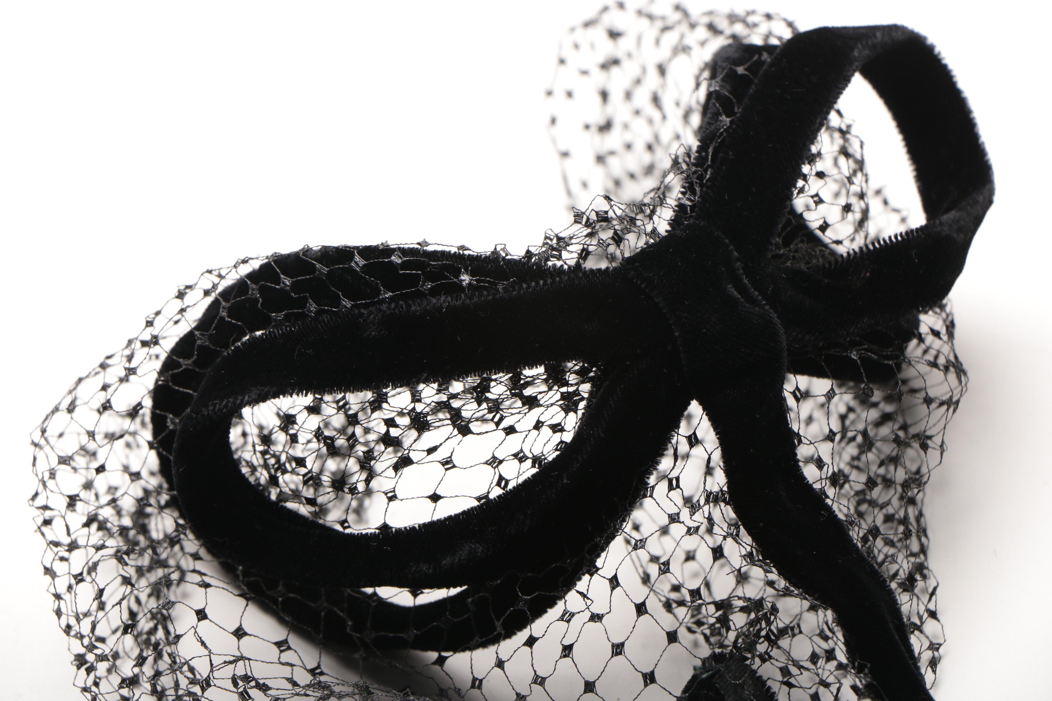 Women's Vintage Veiled Black Circlet and Half Hats